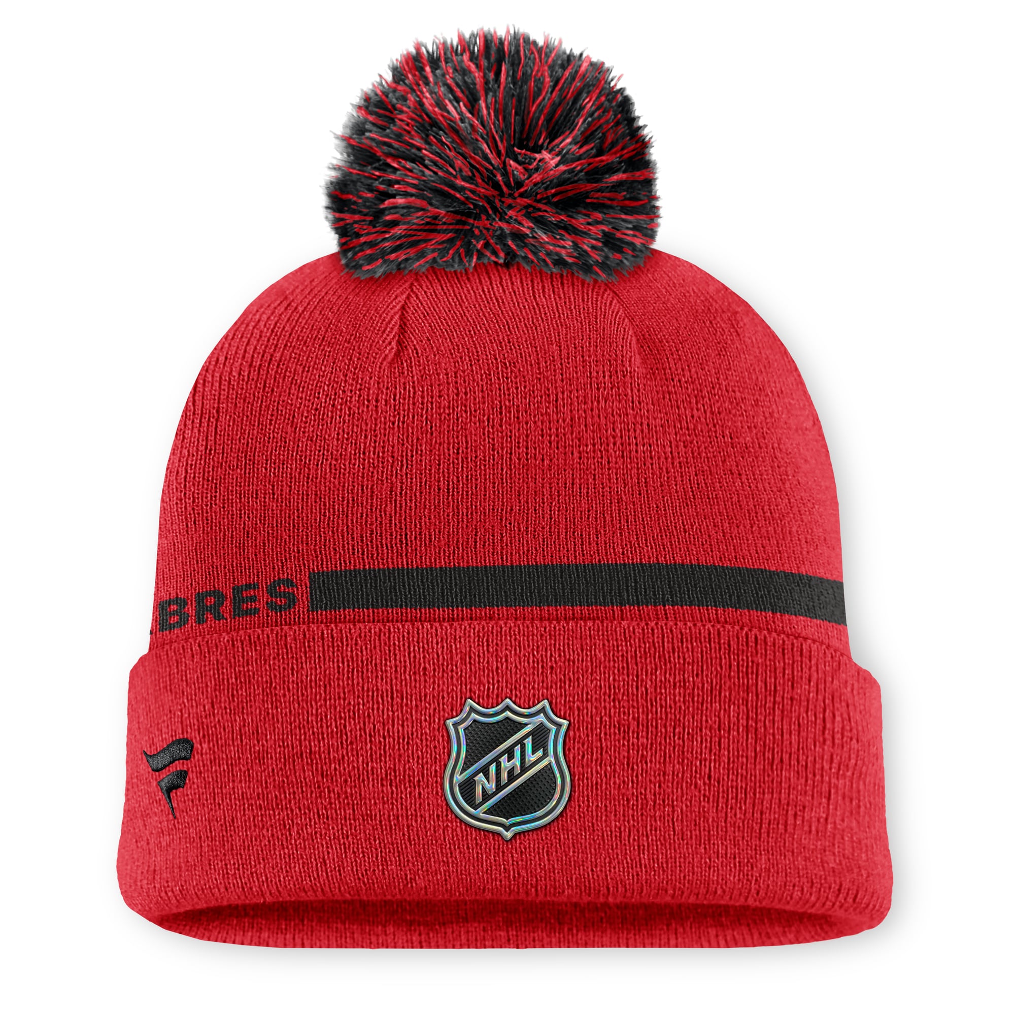 Bonnet tricoté à revers authentique Pro Alternate des Sabres de Buffalo rouges de Fanatics pour homme, avec pompon