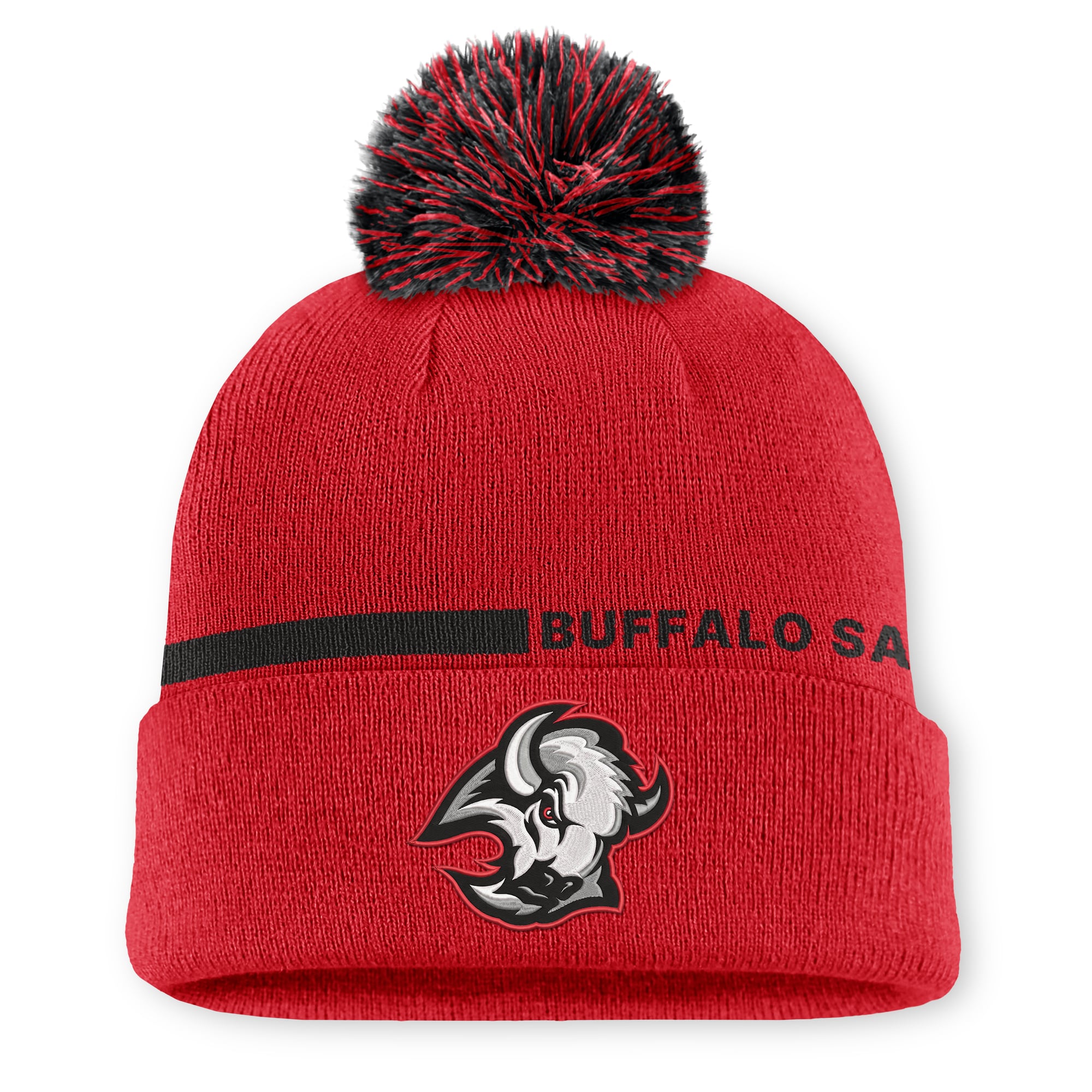 Bonnet tricoté à revers authentique Pro Alternate des Sabres de Buffalo rouges de Fanatics pour homme, avec pompon