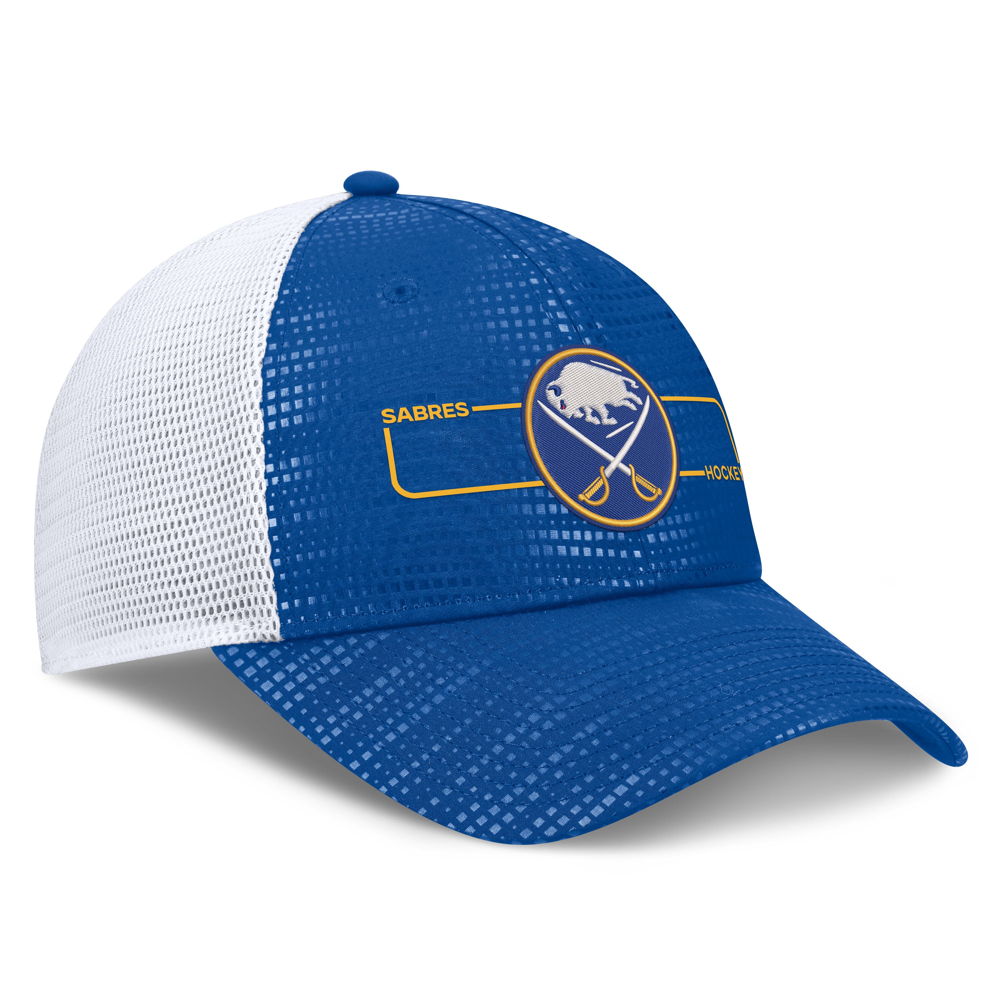 Men's Fanatics Royal Buffalo Sabres Authentic Pro Rink Boxed Logo Trucker Hat