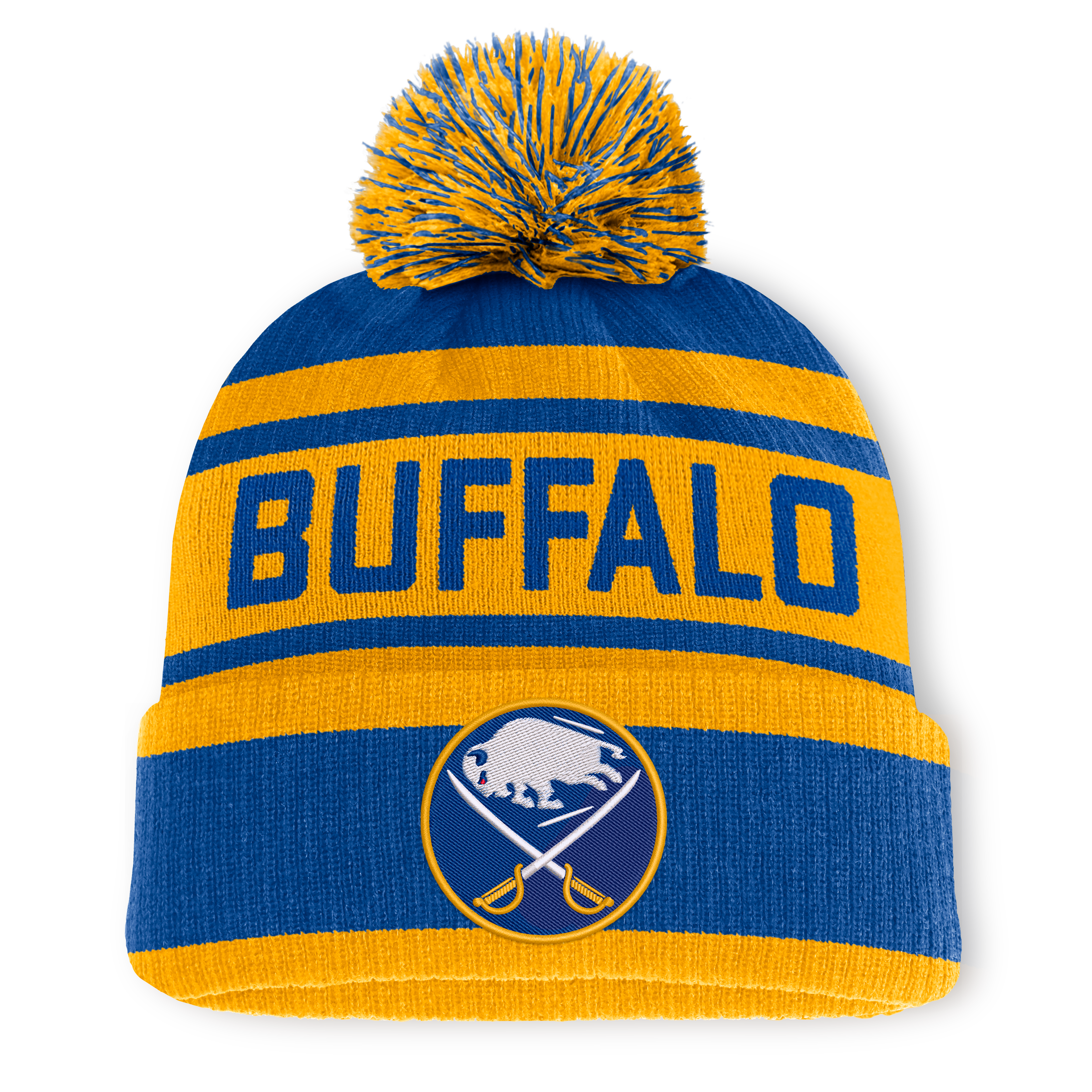 Bonnet à revers pour homme Fanatics Royal/Gold Buffalo Sabres Fundamental avec pompon