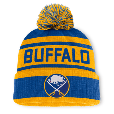 Buffalo Sabres Fanatics Fundamental Cuffed Knit Hat with Pom - Royal/Gold