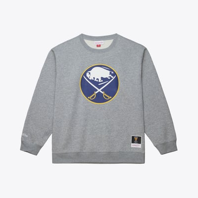  Buffalo Sabres Mitchell & Ness Walk-Off Vintage Logo Fleece Crewneck Sweatshirt - Heather Gray