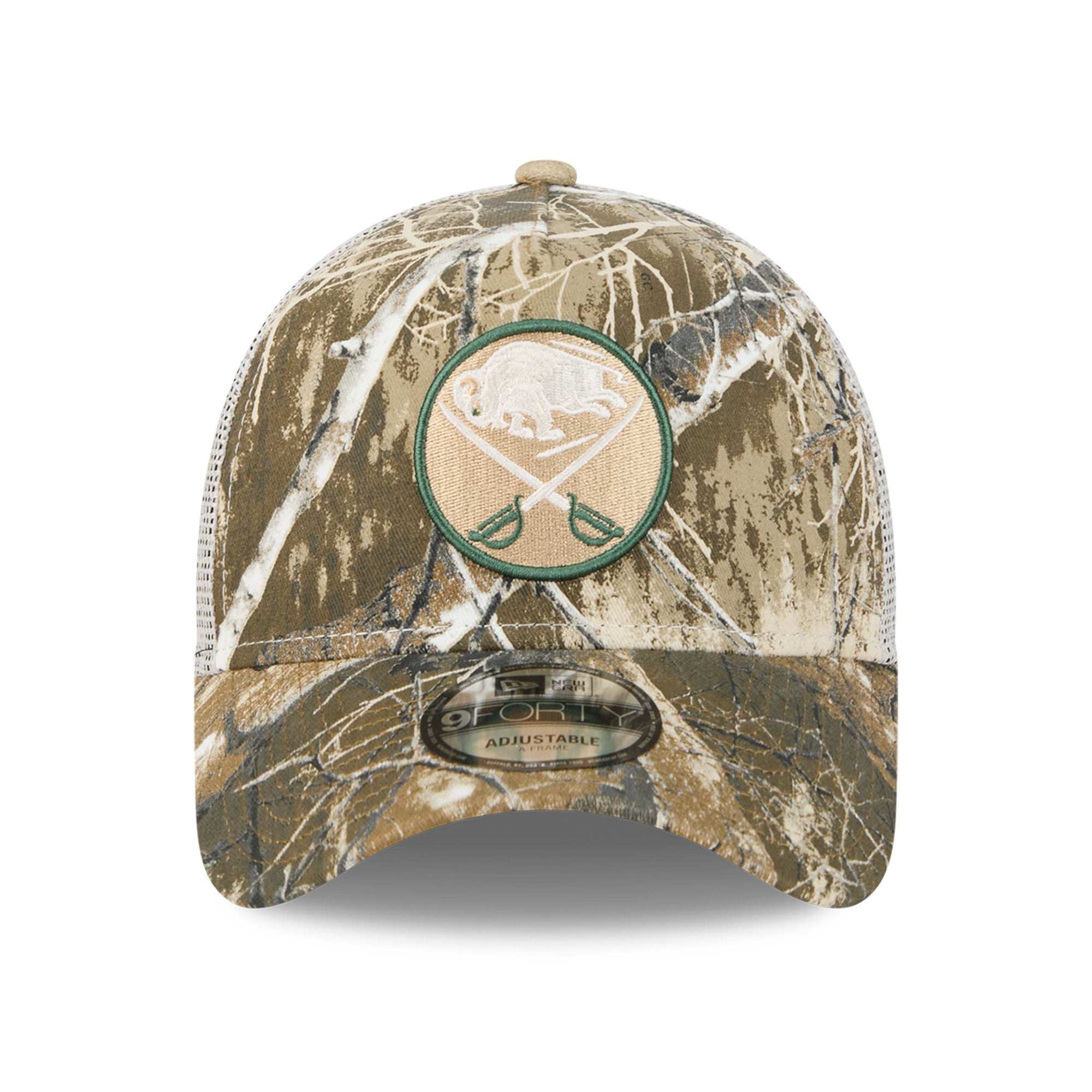 Casquette trucker ajustable New Era pour homme, motif camouflage Buffalo Sabres Real Tree A-Frame 9FORTY