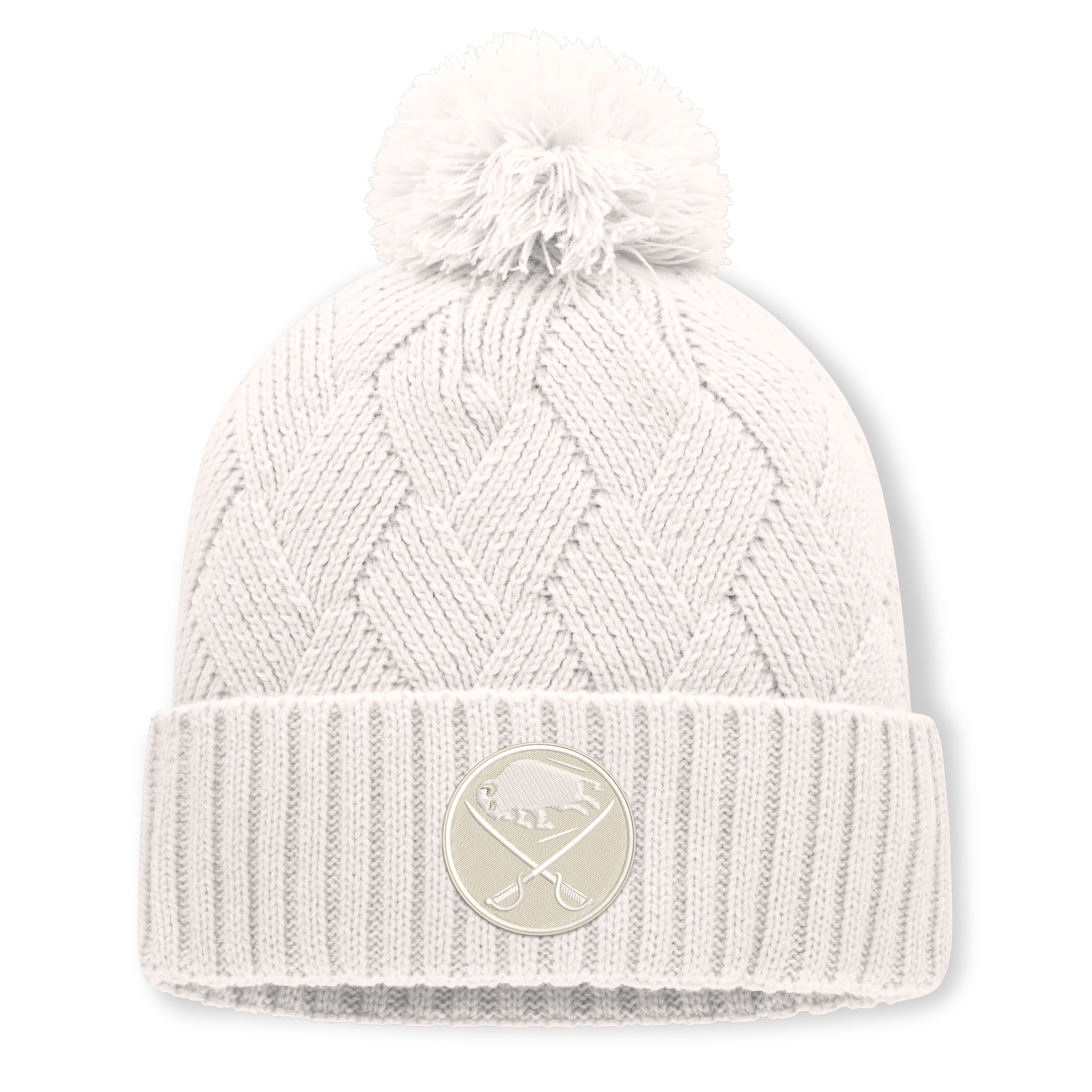 Women's Fanatics Cream Buffalo Sabres Level Up Cuffed Knit Hat with Pom