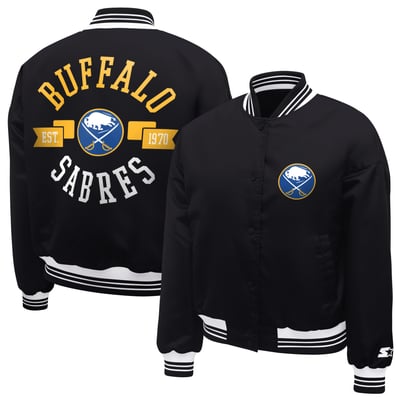  Buffalo Sabres Starter Women's Printed Round Team Logo Satin Varsity Full-Snap Jacket - Black