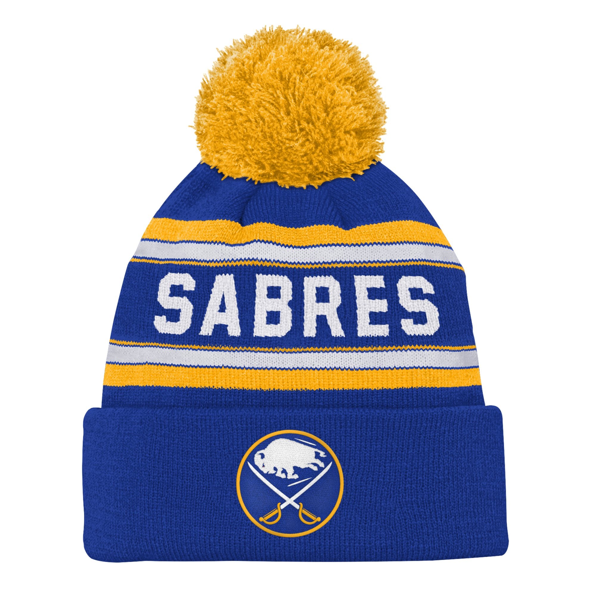 Bonnet en tricot à revers jacquard bleu Buffalo Sabres avec pompon pour jeunes