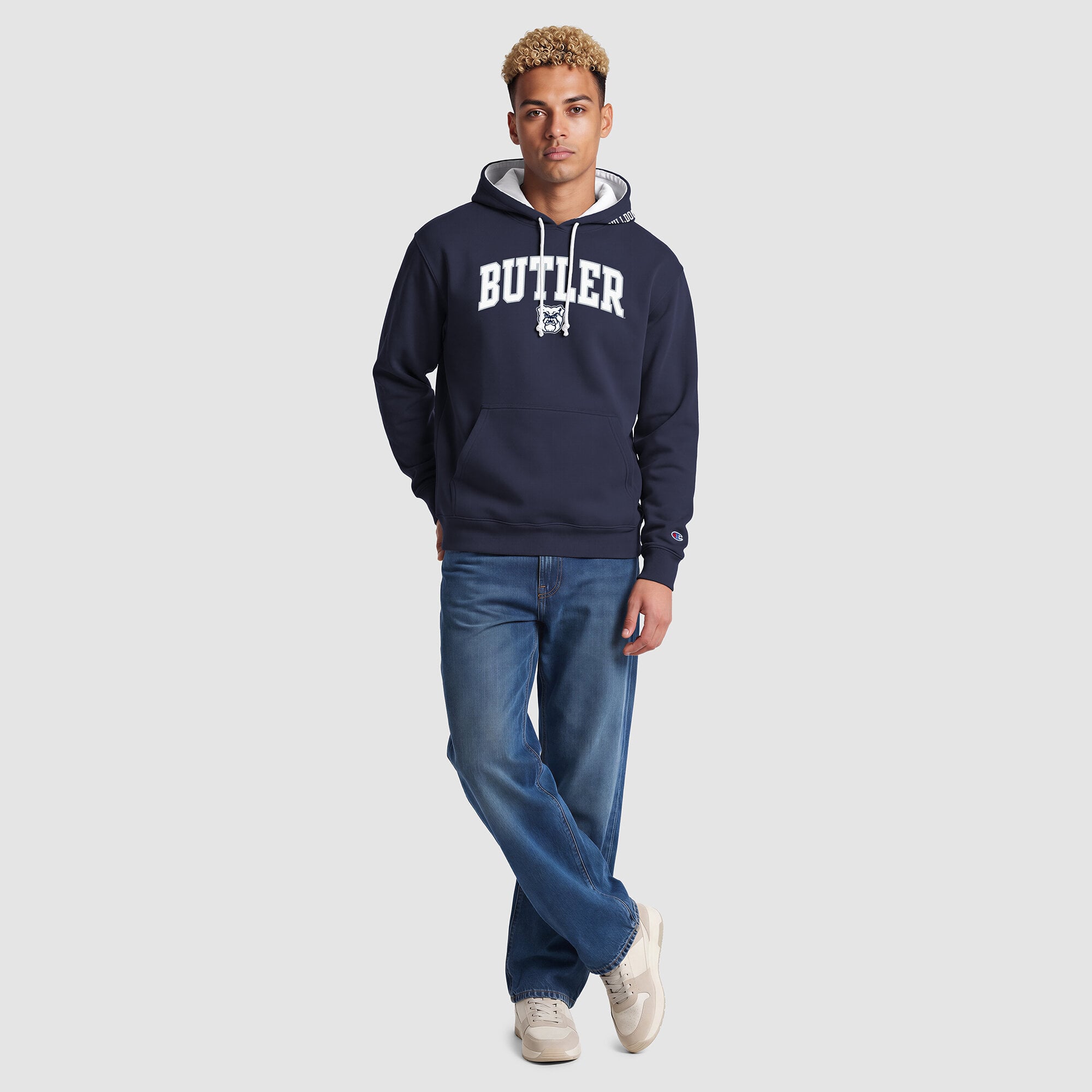 Sweat à capuche contrasté Champion pour homme, bleu marine et blanc, motif Butler Bulldogs