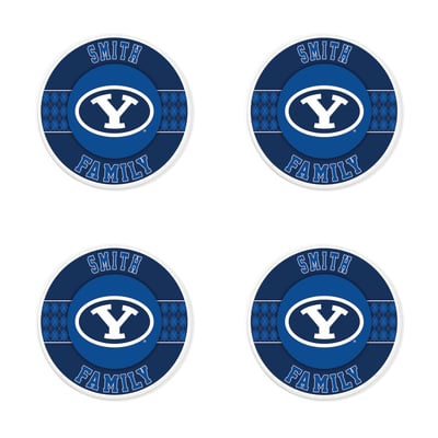 BYU Cougars 4" Personalized Circular Coasters 4-Pack Set