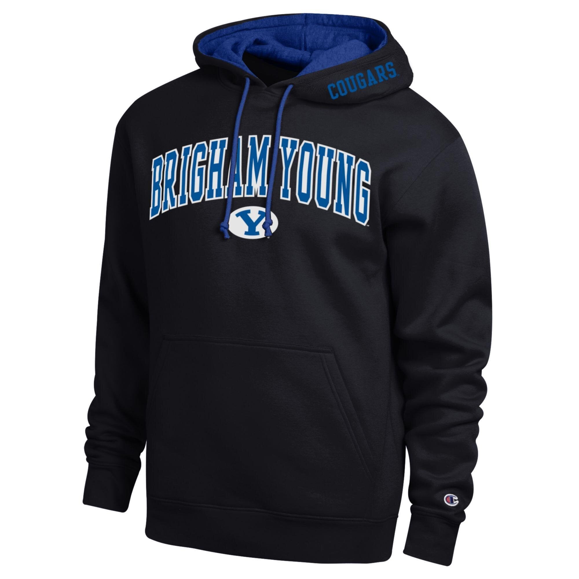 Men's Champion  Black BYU Cougars Arch Tackle Twill Hoodie