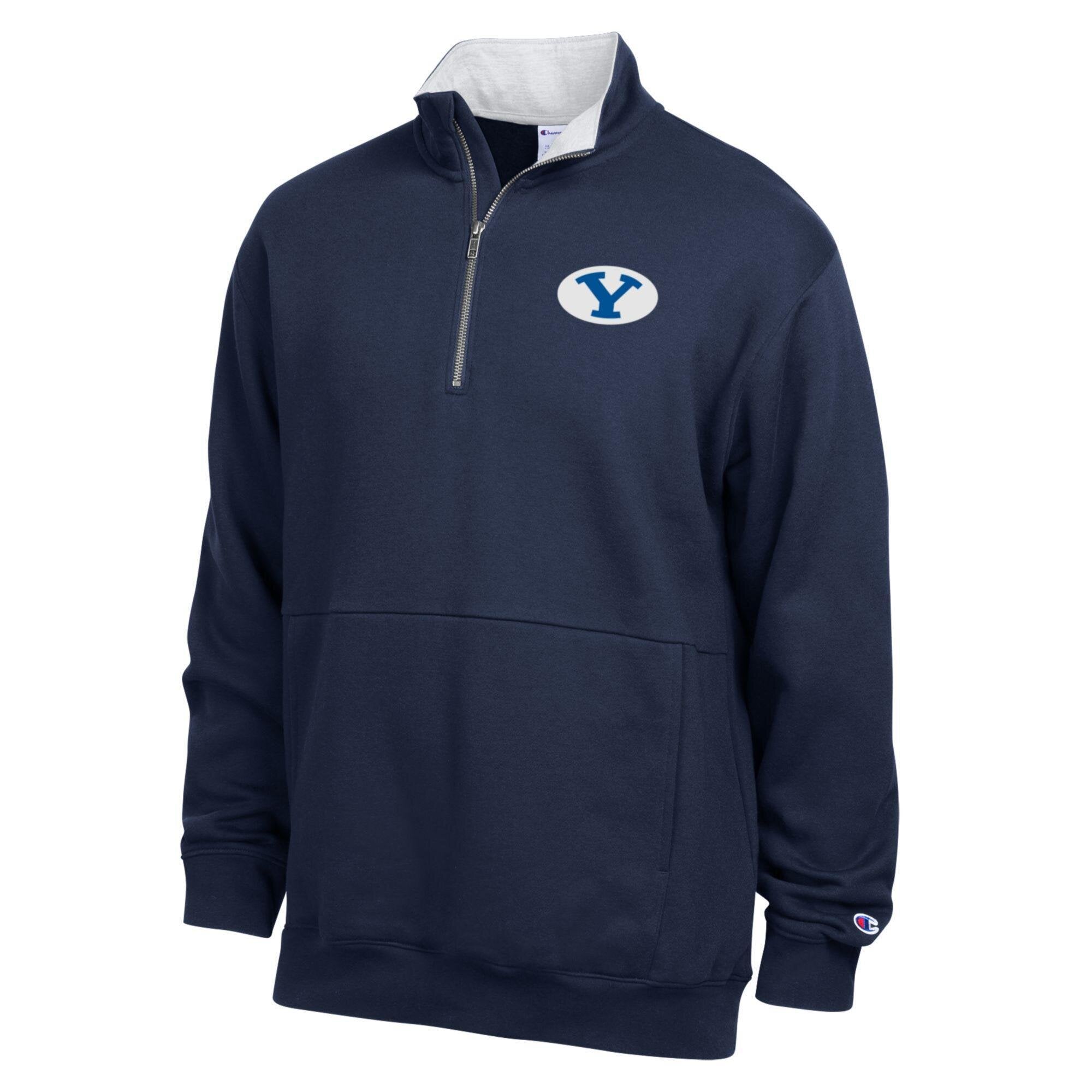 Men's Champion Navy BYU Cougars Fleece Quarter-Zip Pullover