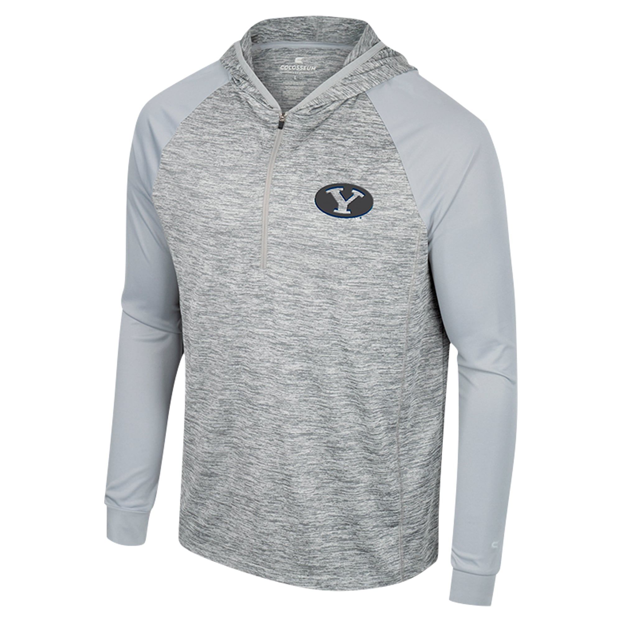 Men's Colosseum Gray BYU Cougars Cybernetic Raglan Quarter-Zip Hooded Top