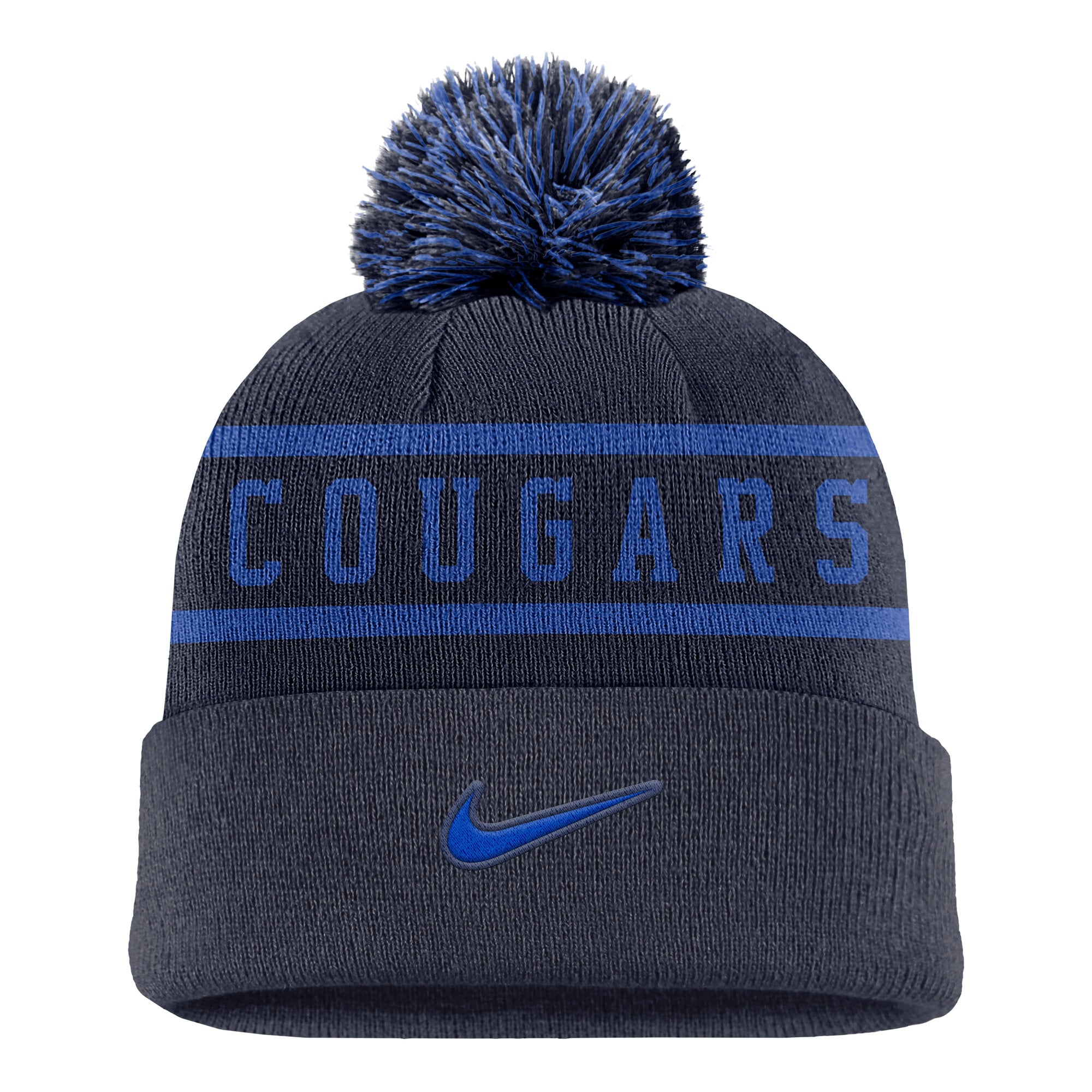 Men's Nike Navy BYU Cougars Peak Cuffed Knit Hat with Pom