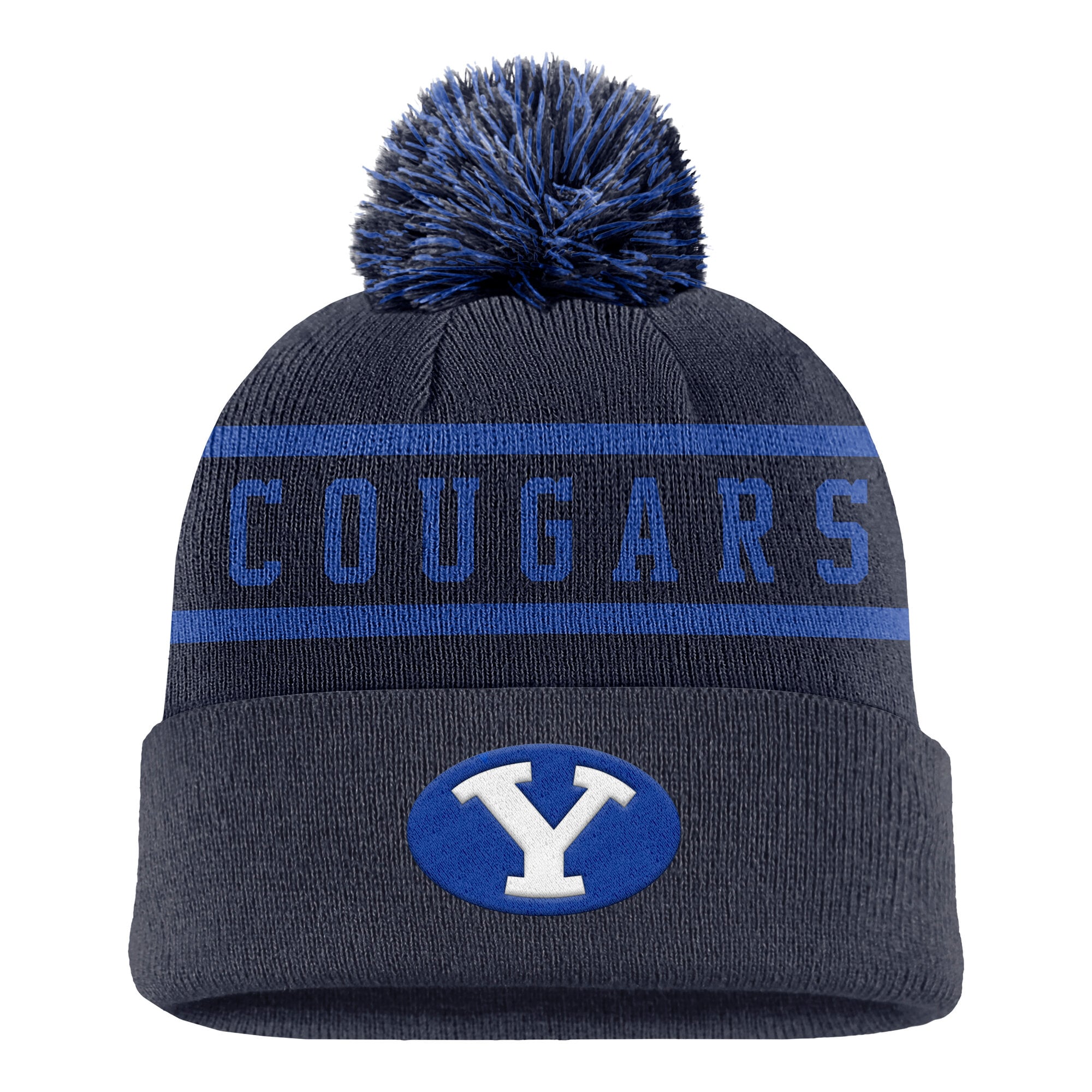 Men's Nike Navy BYU Cougars Peak Cuffed Knit Hat with Pom
