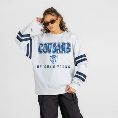 BYU Cougars Gameday Couture Women's  Stadium Stripes Oversized Fleece Sweatshirt - Ash