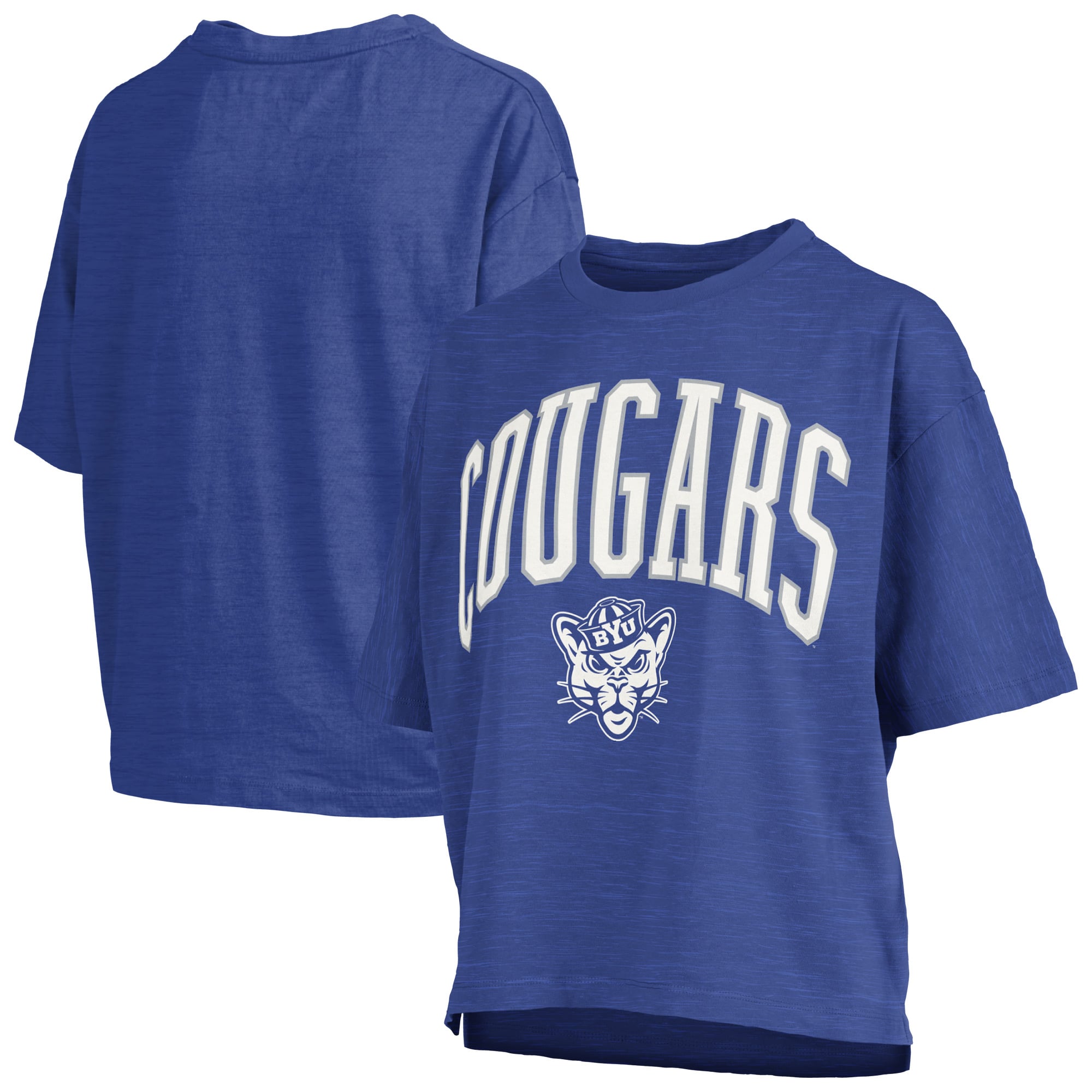 Women's Pressbox Royal BYU Cougars Oversized Nelson Arch Over Logo Slub T-Shirt