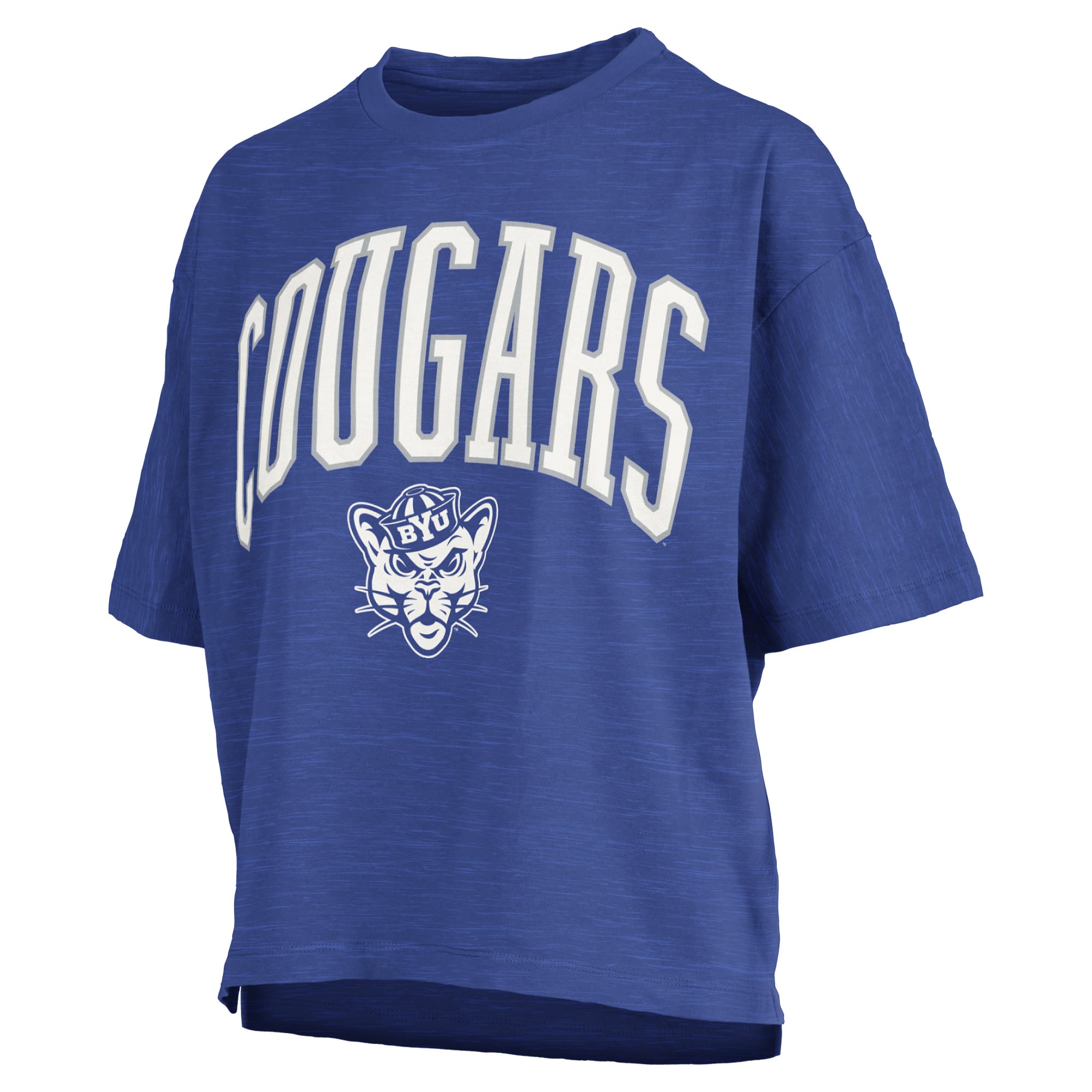 Women's Pressbox Royal BYU Cougars Oversized Nelson Arch Over Logo Slub T-Shirt