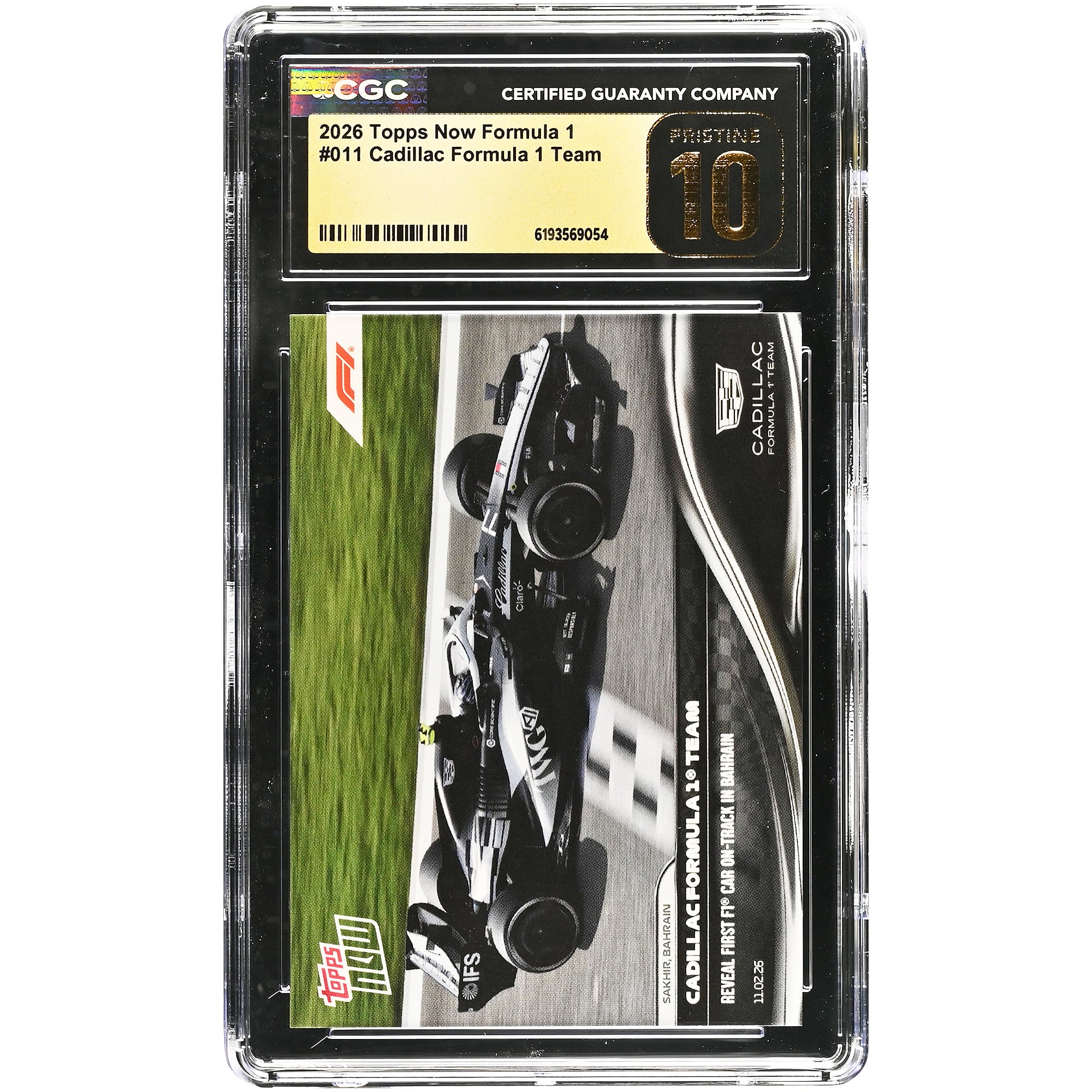 Cadillac F1 Team 2026 Topps Now Formula 1 : Première F1 en piste à Bahreïn #011 Carte authentifiée CGC Pristine 10