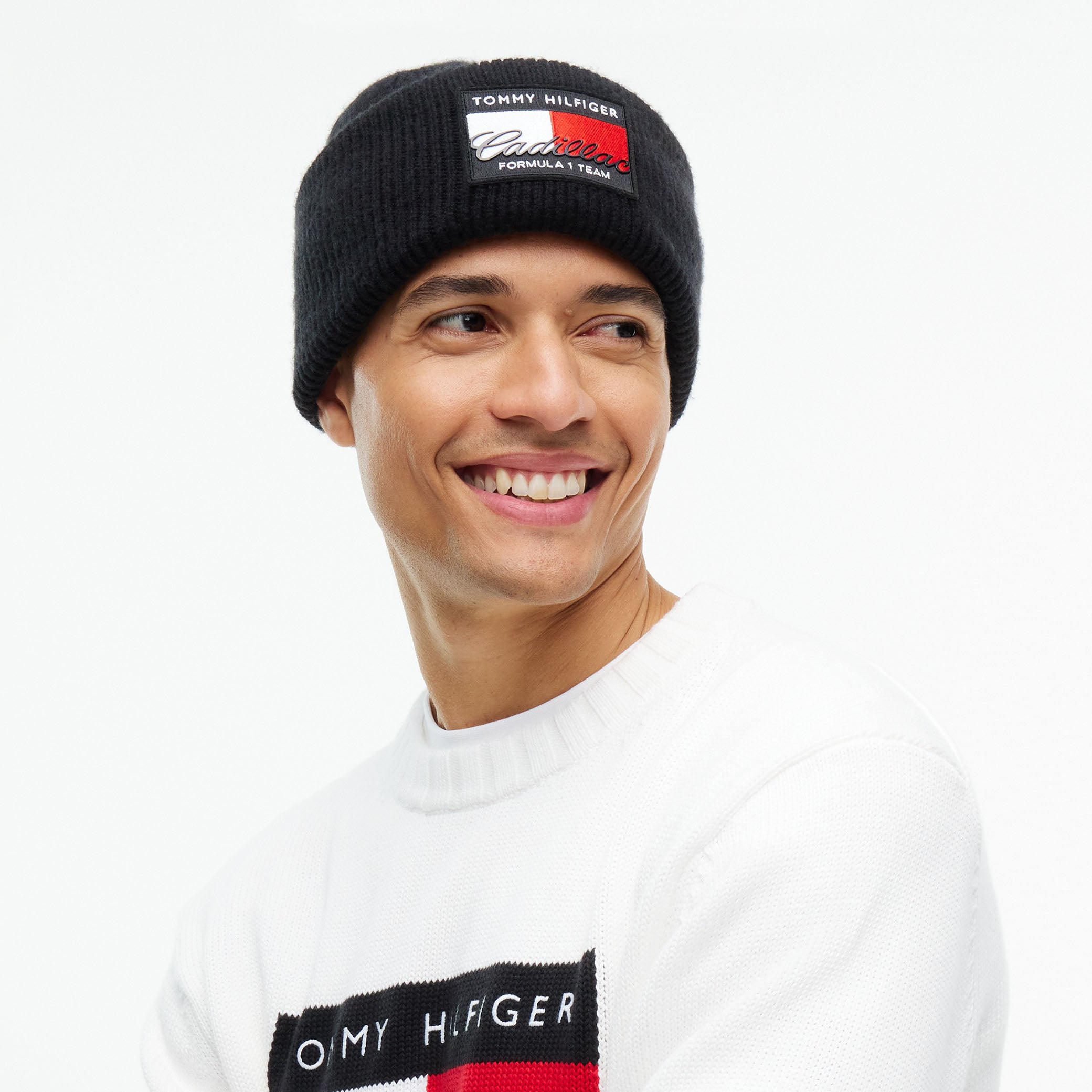 Unisex Tommy Hilfiger  Black Cadillac F1 Team Flag Cuffed Knit Hat
