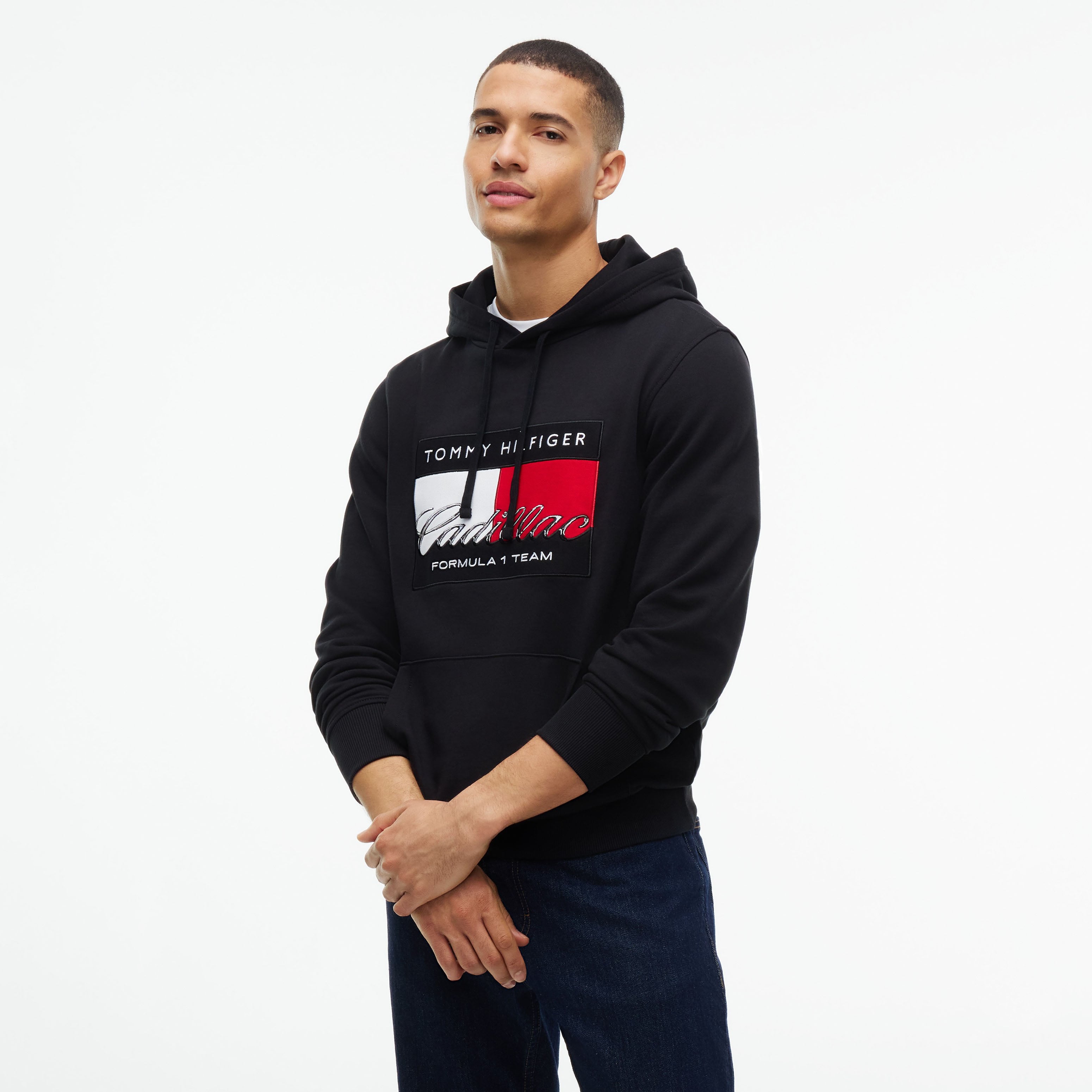 Unisex Tommy Hilfiger Black Cadillac F1 Team Graphic Flag Hoodie