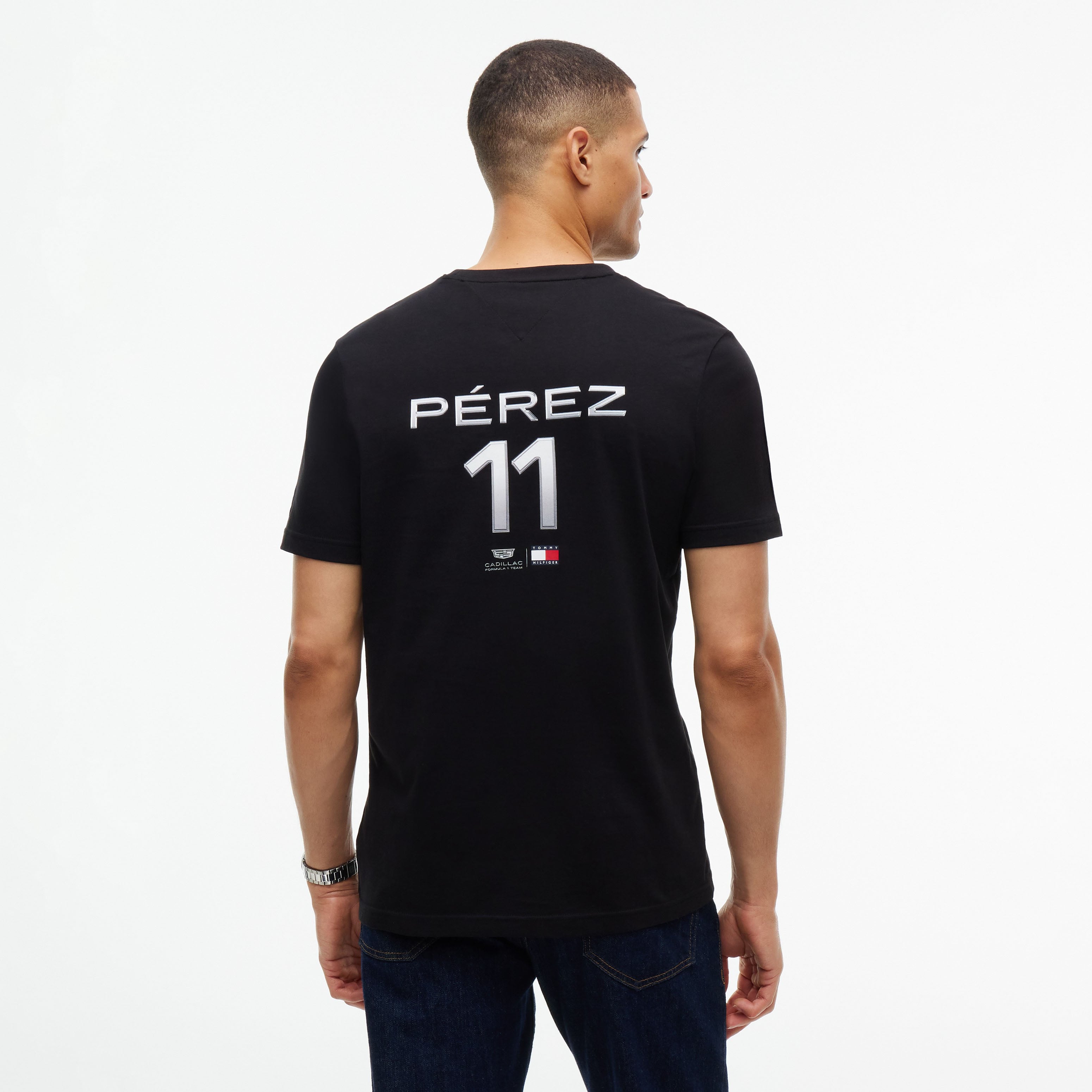 Unisex Tommy Hilfiger Sergio Perez Black Cadillac F1 Team Driver's Chevron T-Shirt