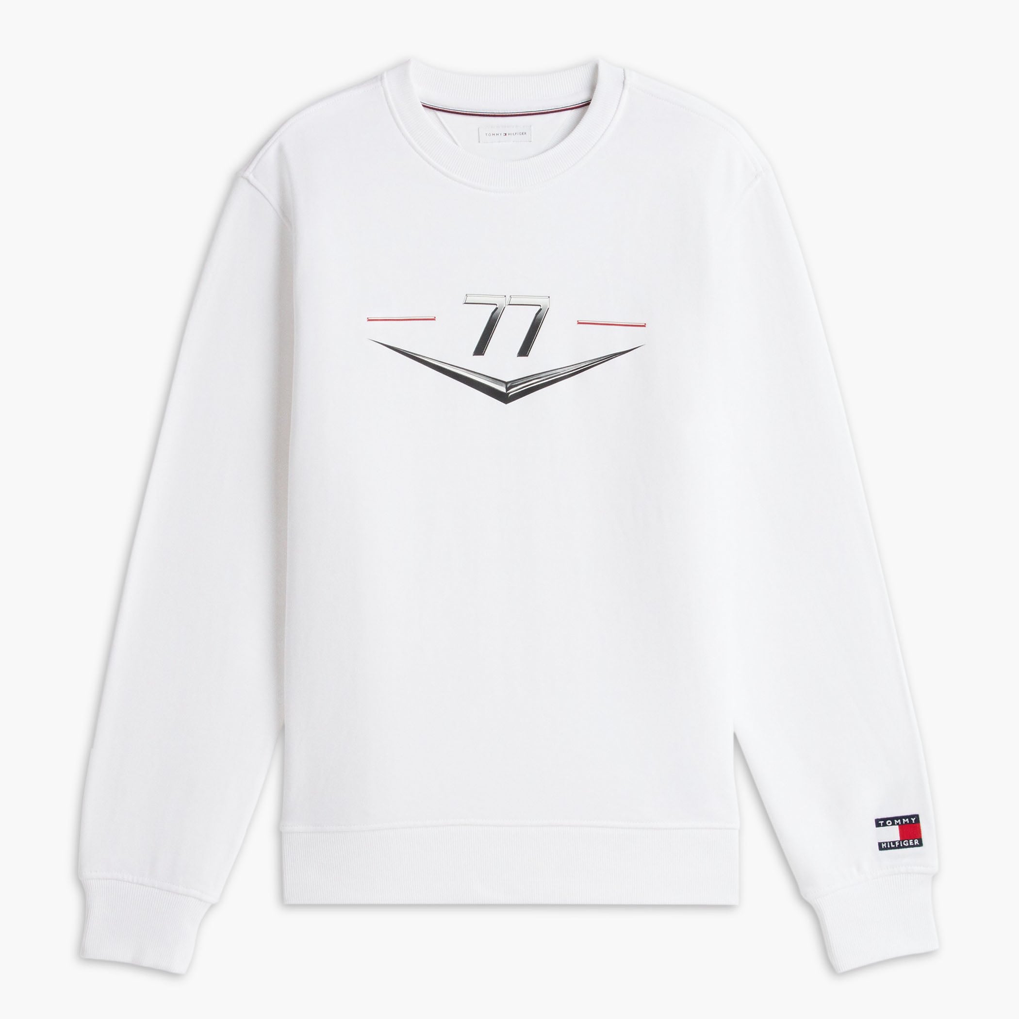 Unisex Tommy Hilfiger Valtteri Bottas White Cadillac F1 Team Driver's Chevron Sweatshirt