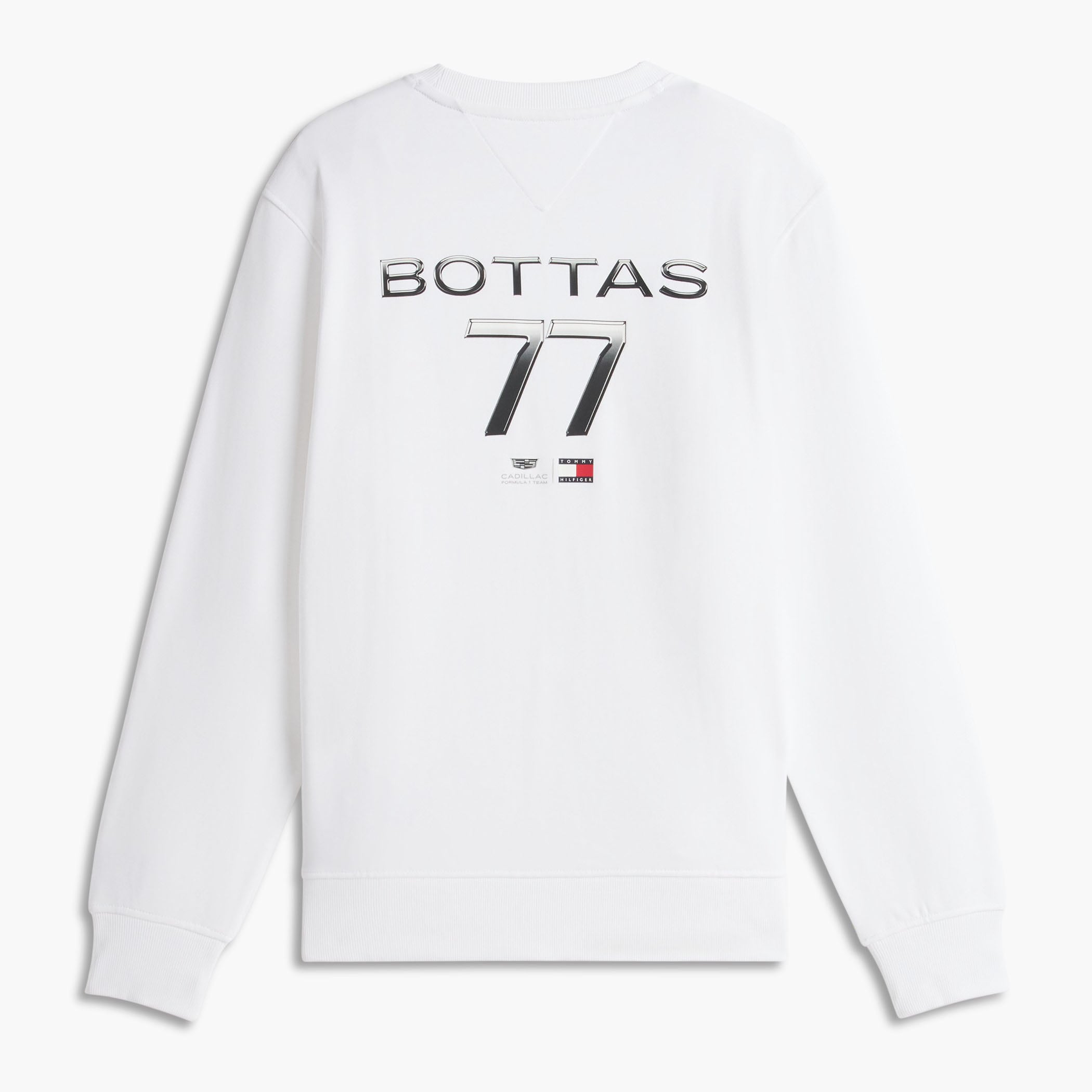 Unisex Tommy Hilfiger Valtteri Bottas White Cadillac F1 Team Driver's Chevron Sweatshirt