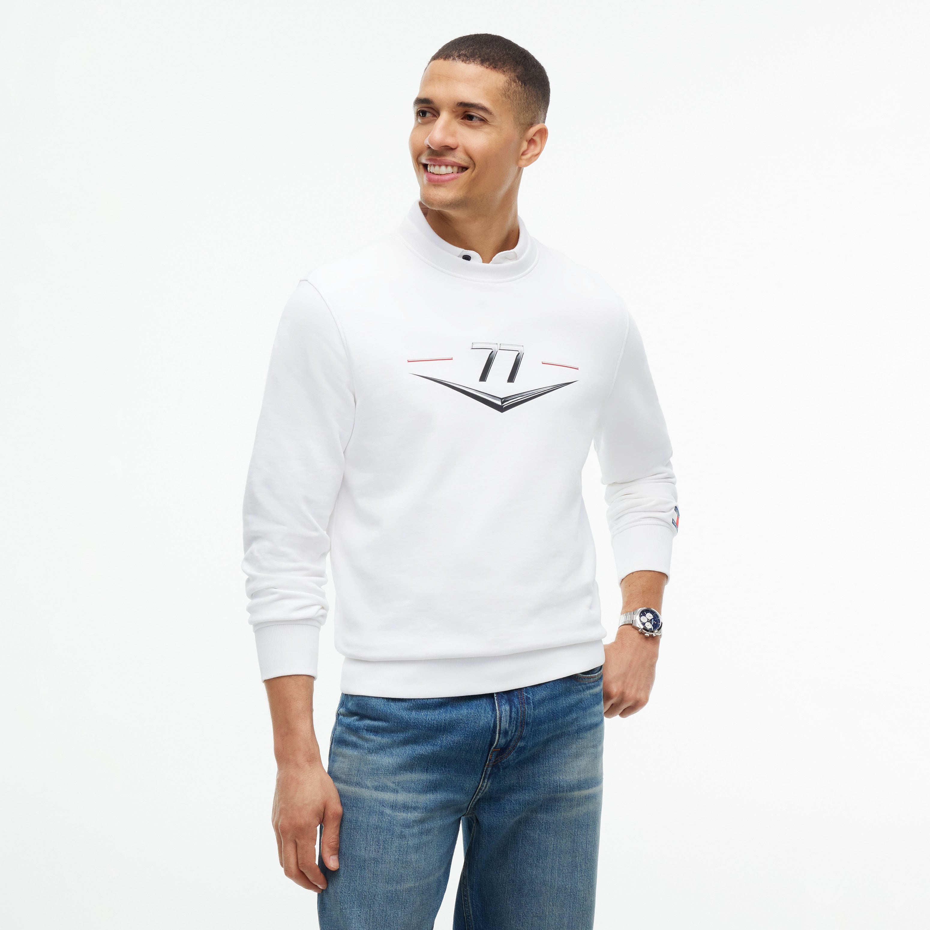 Unisex Tommy Hilfiger Valtteri Bottas White Cadillac F1 Team Driver's Chevron Sweatshirt
