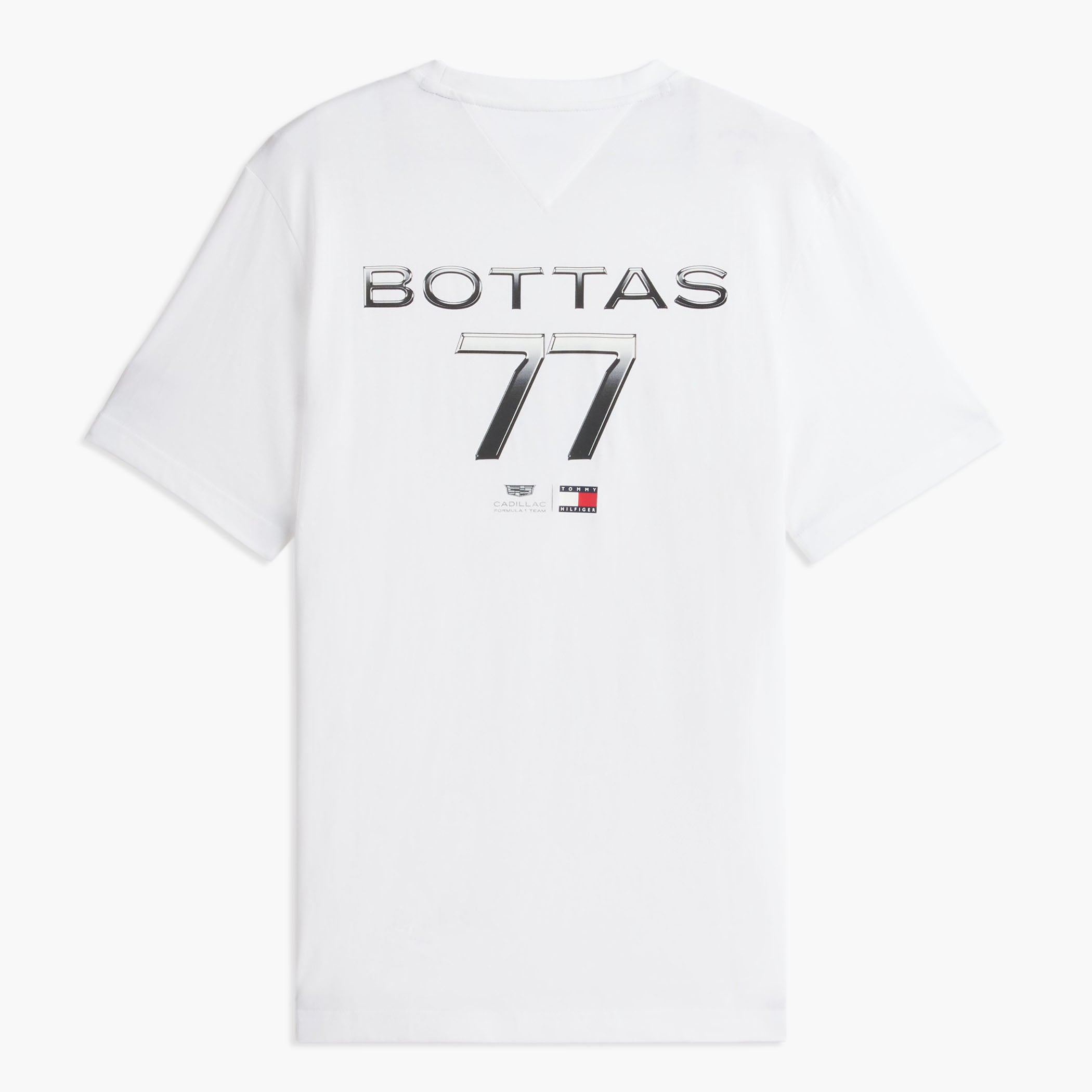 Unisex Tommy Hilfiger Valtteri Bottas White Cadillac F1 Team Driver's Chevron T-Shirt