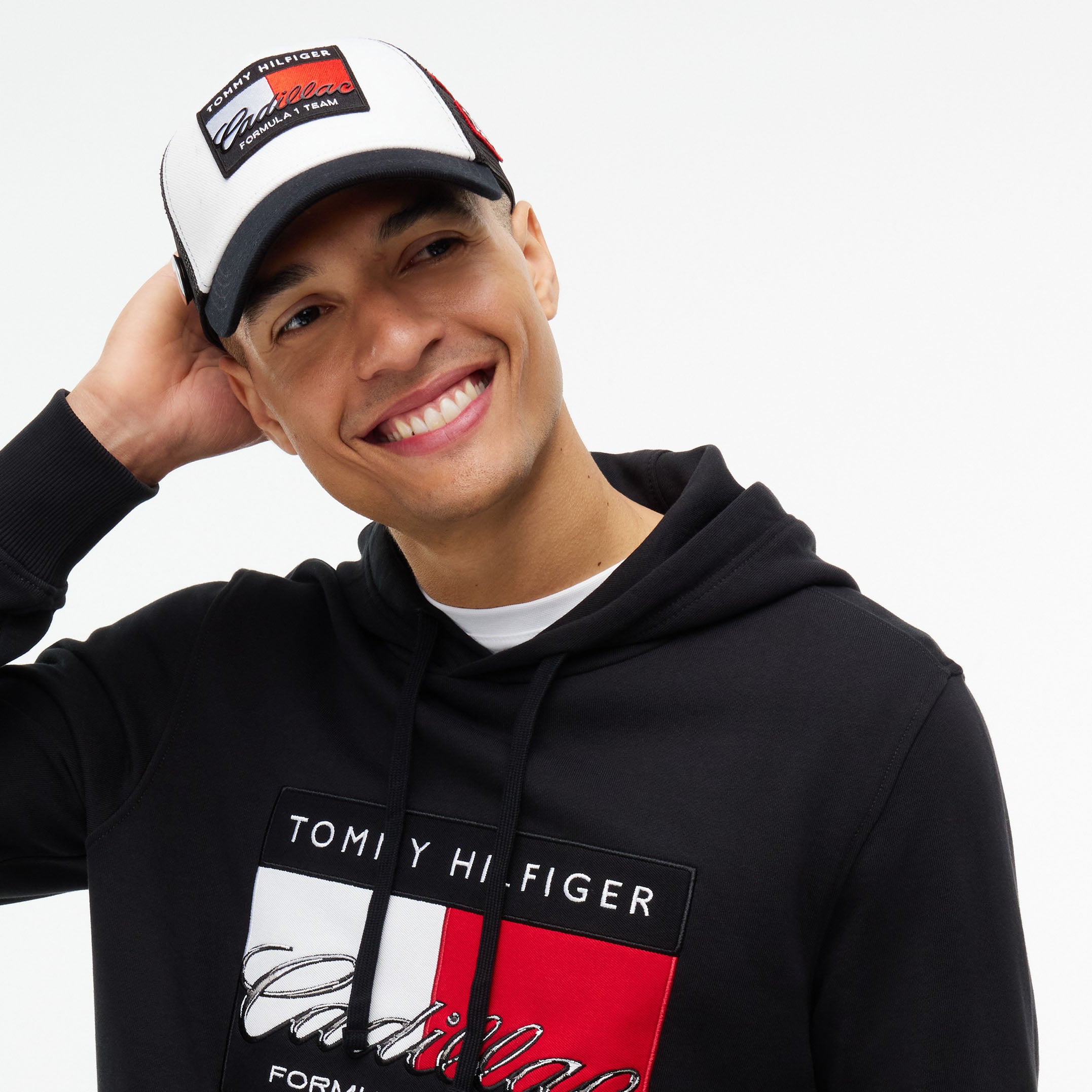 Unisex Tommy Hilfiger White Cadillac F1 Team Flag Trucker Adjustable Hat