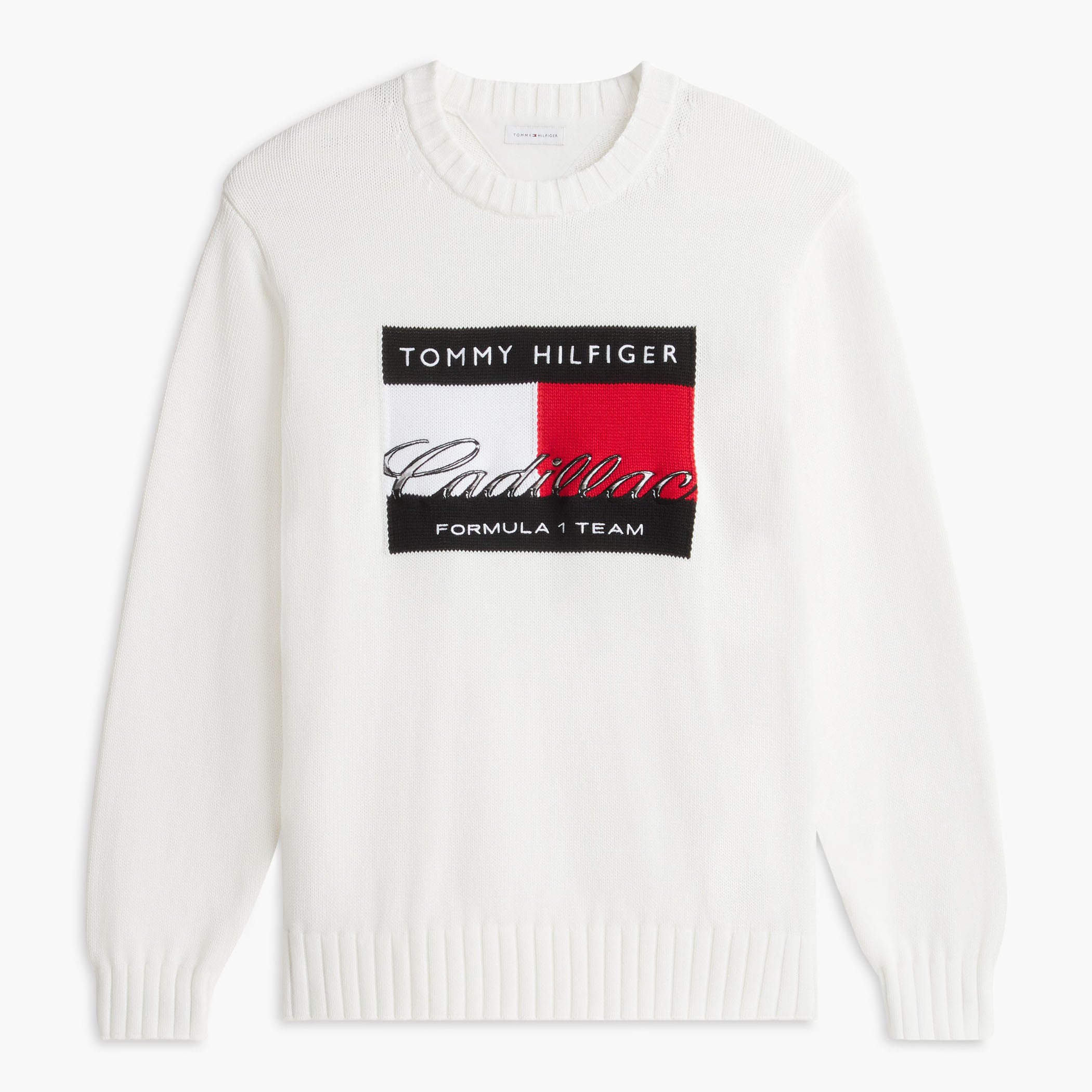 Unisex Tommy Hilfiger  White Cadillac F1 Team Graphic Flag Sweater