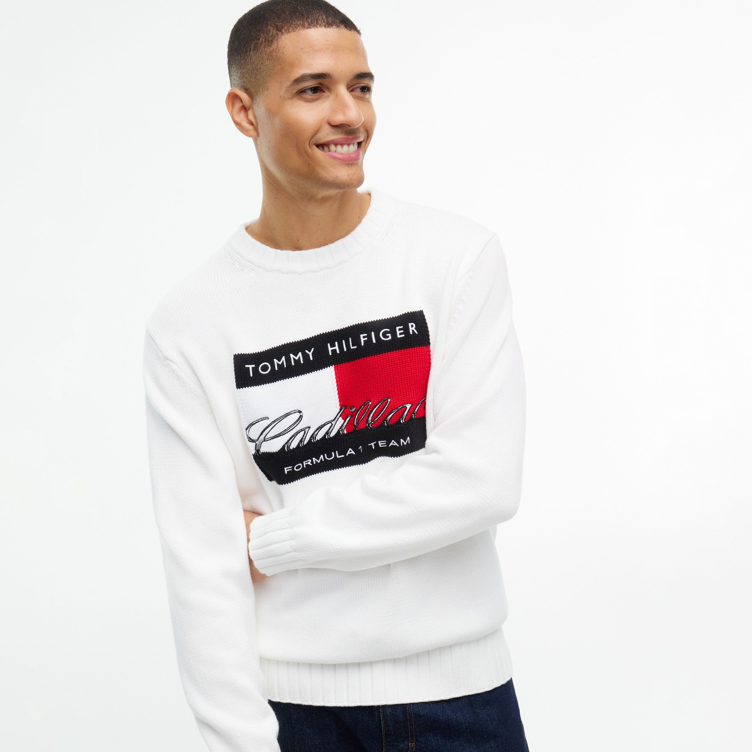 Unisex Tommy Hilfiger White Cadillac F1 Team Graphic Flag Sweater