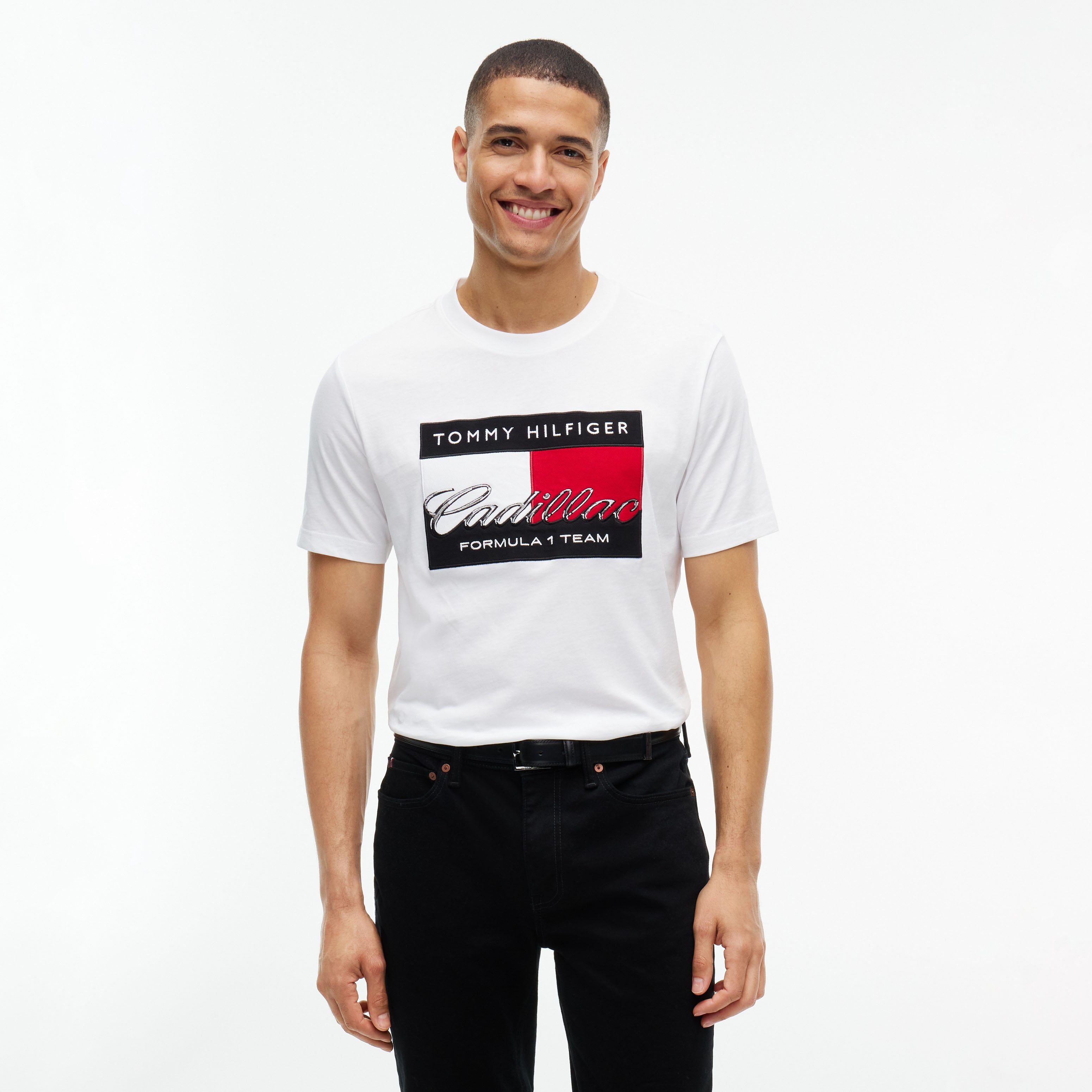 Unisex Tommy Hilfiger White Cadillac F1 Team Graphic Flag T-Shirt