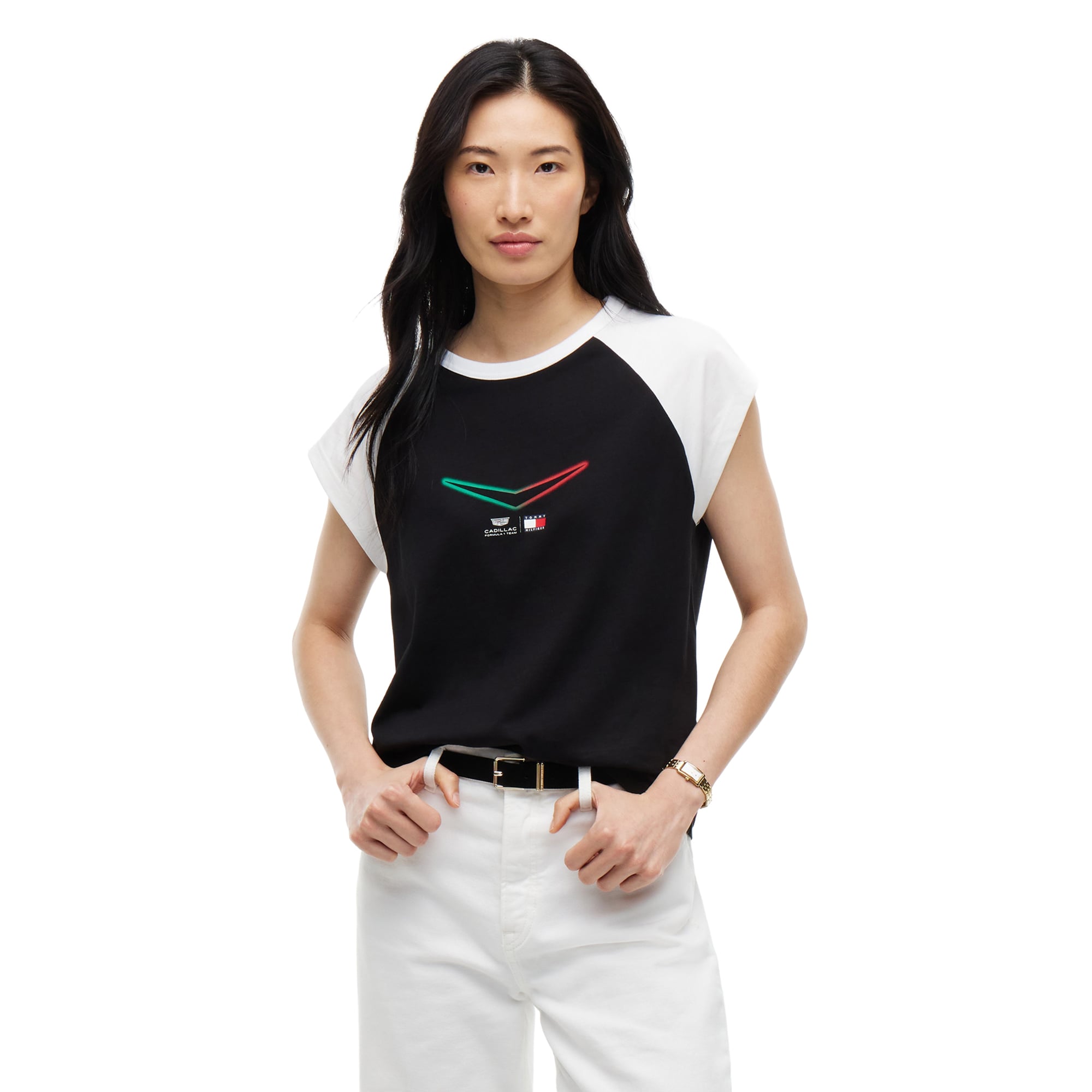 Women's Tommy Hilfiger Black Cadillac F1 Team Mexico Graphic T-Shirt
