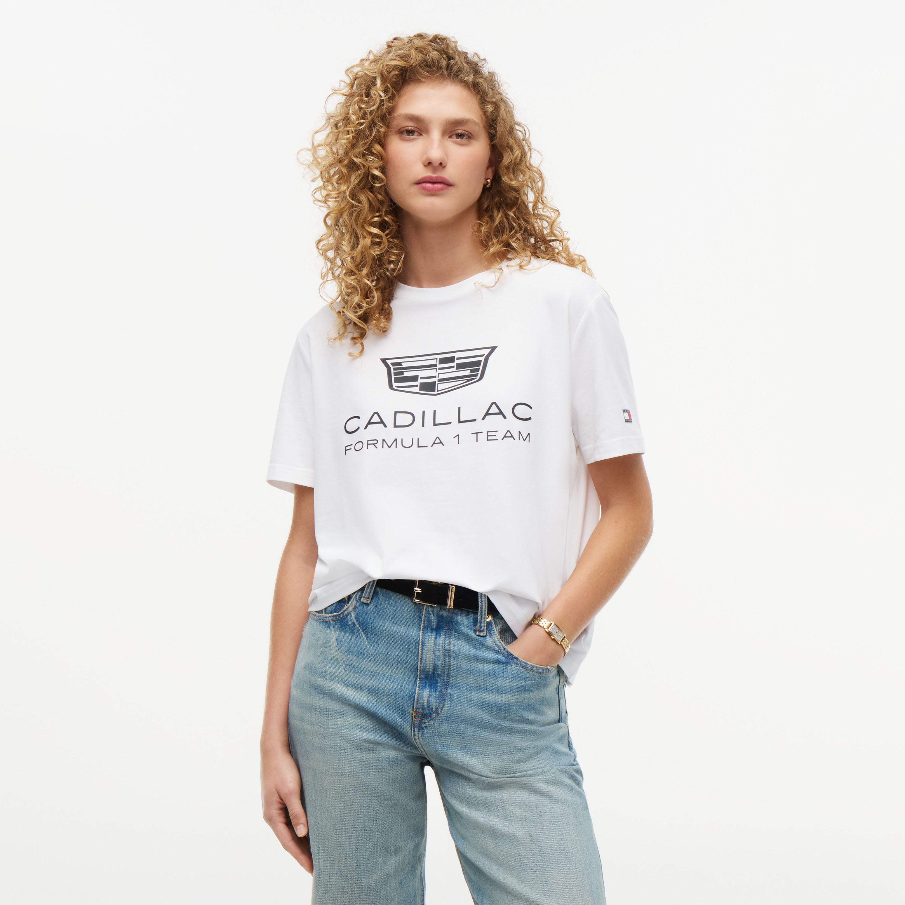 Women's Tommy Hilfiger White Cadillac F1 Team Shield T-Shirt