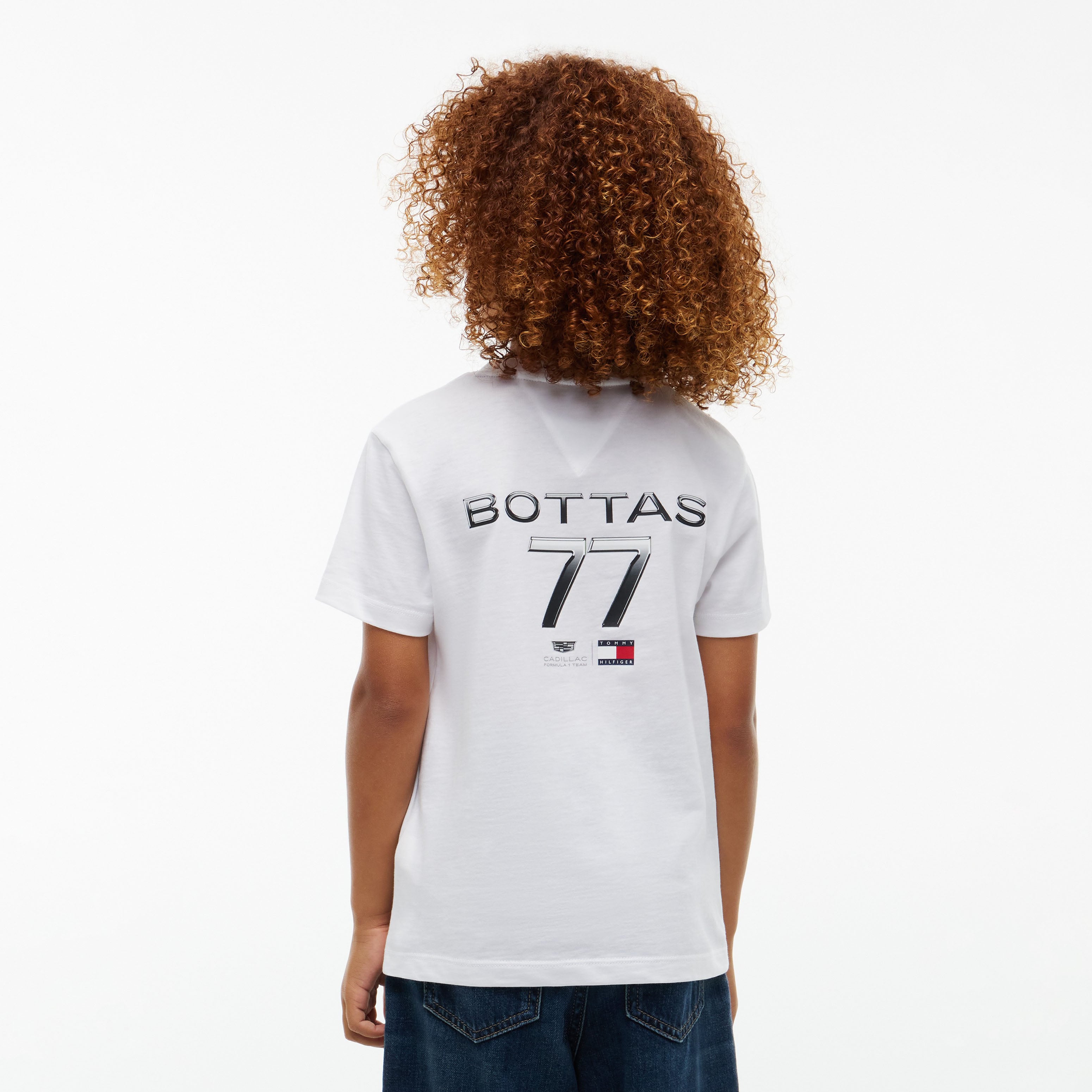 Youth Tommy Hilfiger Valtteri Bottas White Cadillac F1 Team Driver's Chevron T-Shirt