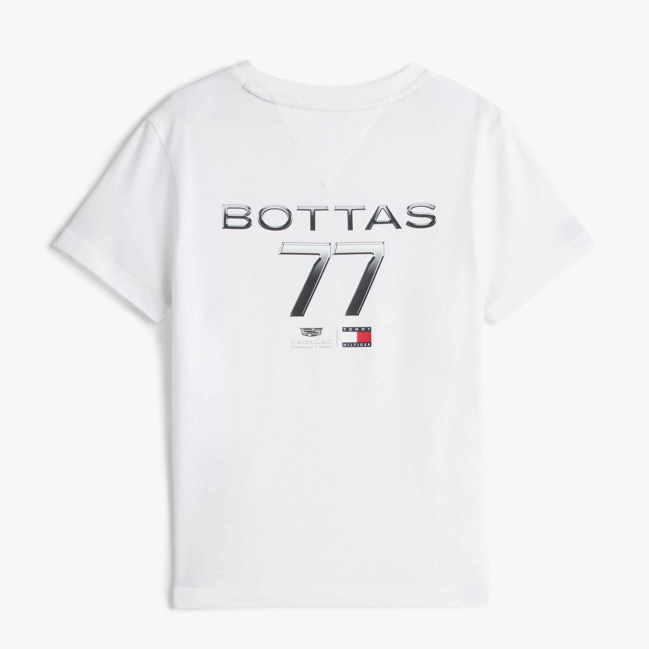 Youth Tommy Hilfiger Valtteri Bottas White Cadillac F1 Team Driver's Chevron T-Shirt
