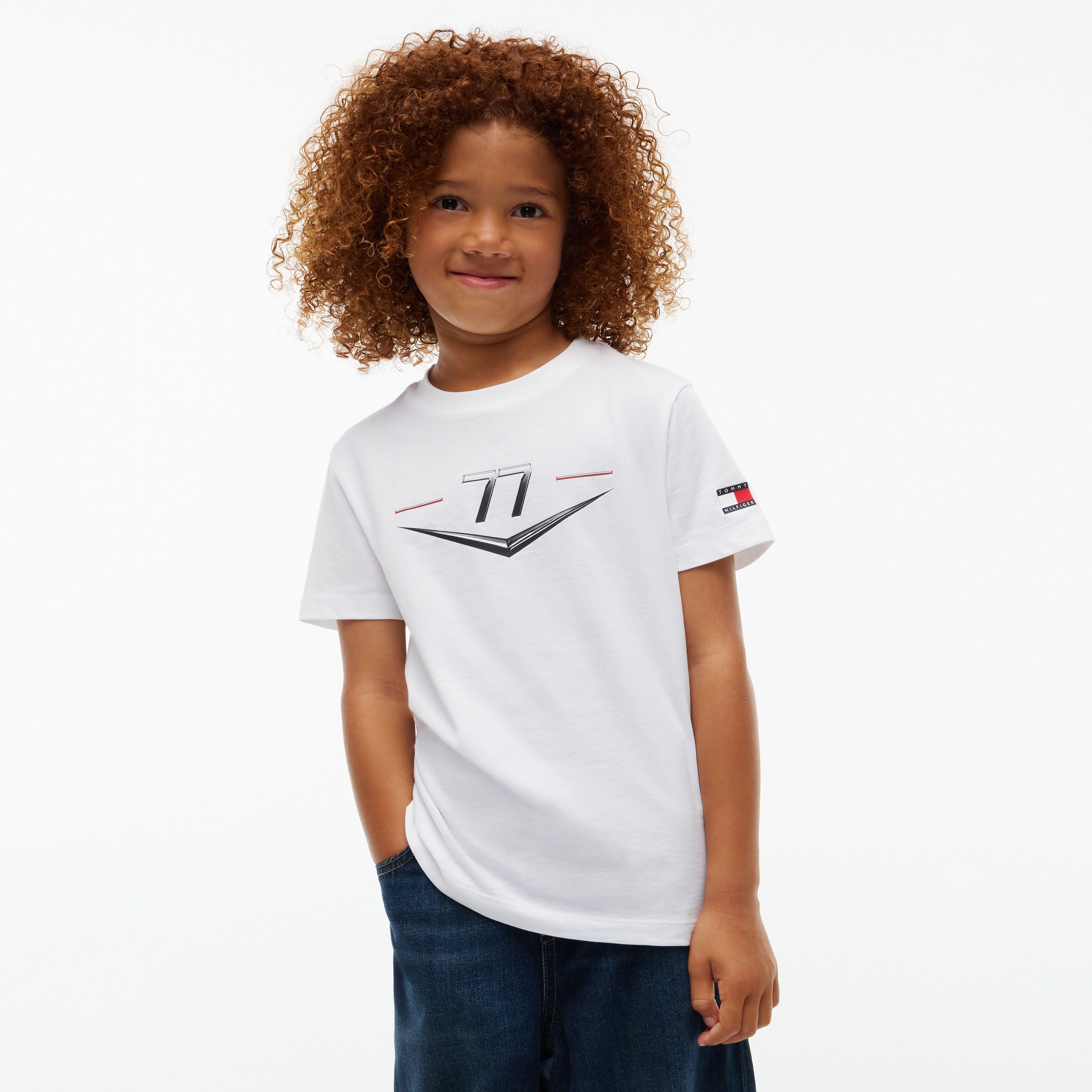 Youth Tommy Hilfiger Valtteri Bottas White Cadillac F1 Team Driver's Chevron T-Shirt