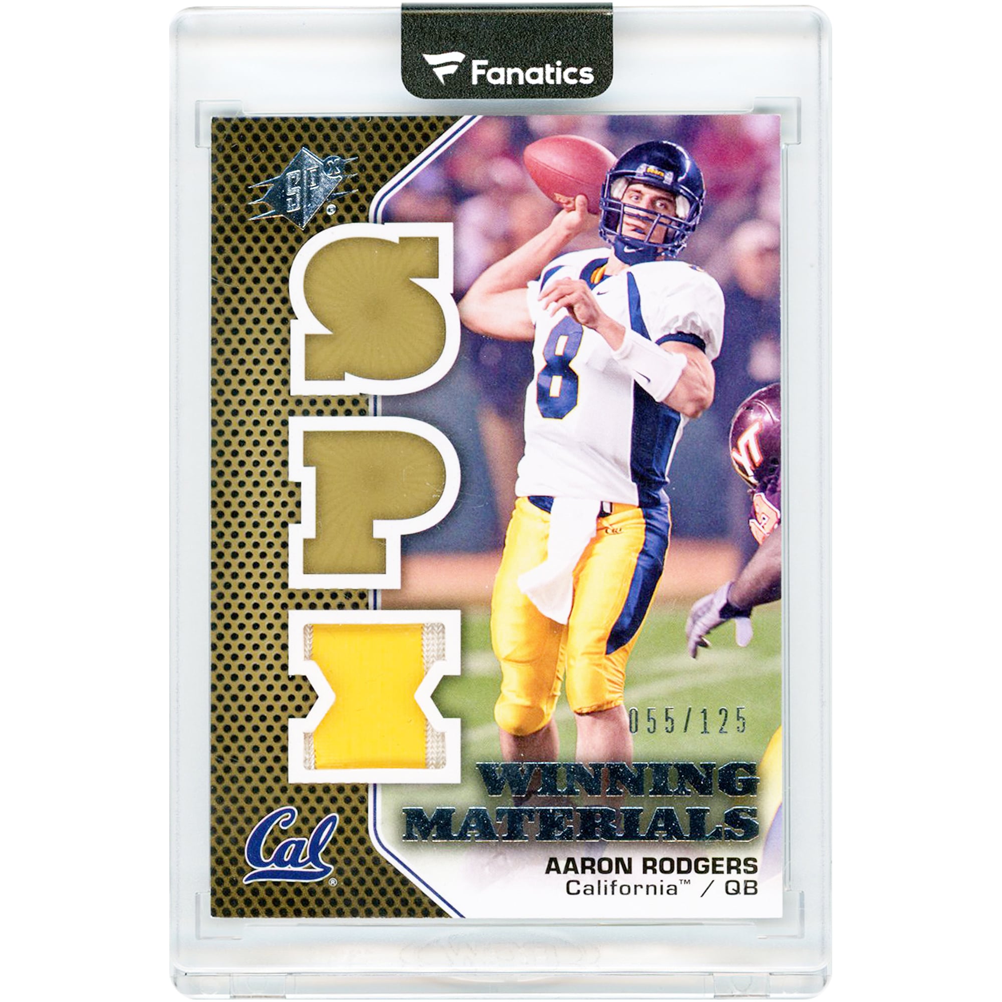 Carte Aaron Rodgers Cal Bears 2010 Upper Deck SPx Winning Materials Game Used Dual-Color Jersey Relic #WMP-AR #55/125