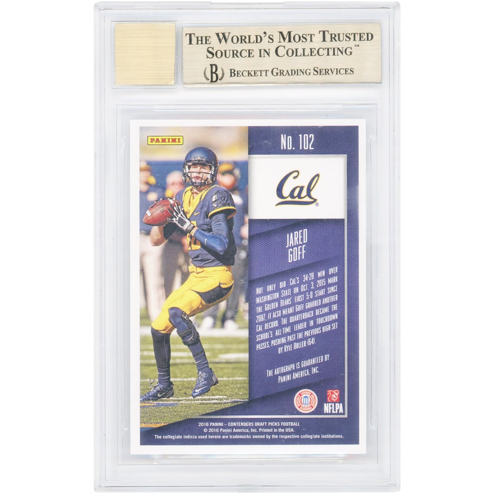 Jared Goff Cal Bears Autographed 2016 Panini Contenders Draft Picks ...