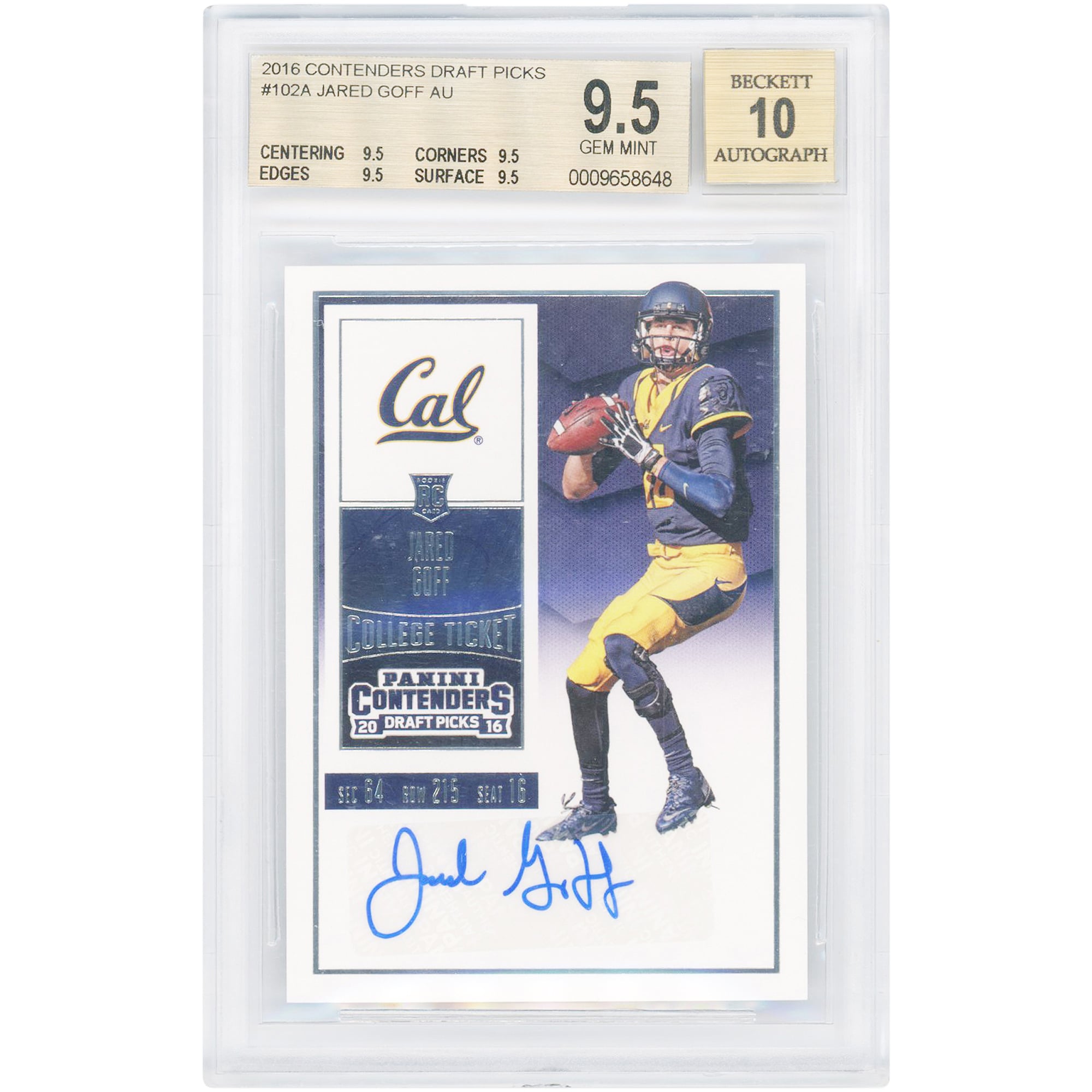 Jared Goff Cal Bears Autographed 2016 Panini Contenders Draft Picks ...