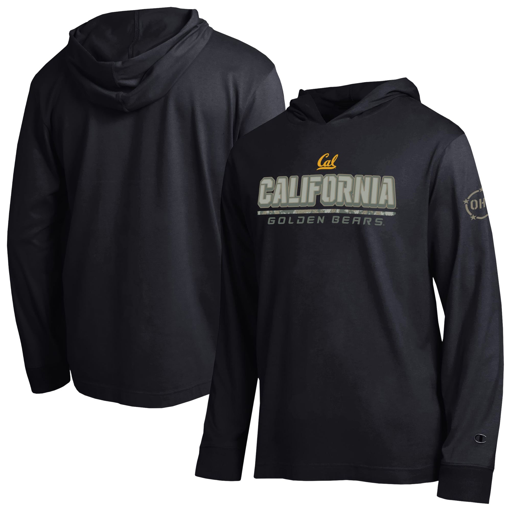 T-shirt à manches longues et capuche Champion Black Cal Bears Operation Hat Trick Camo Script pour homme