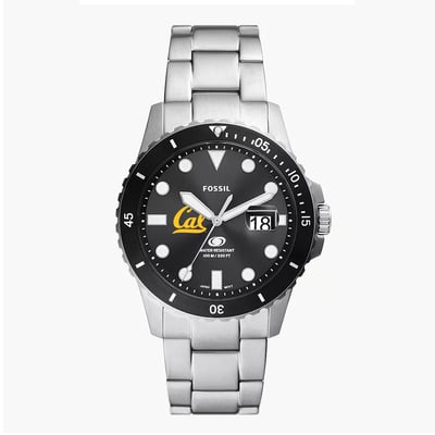 Cal Bears Fossil Blue Dive Three-Hand Date Stainless Steel Watch - Silver