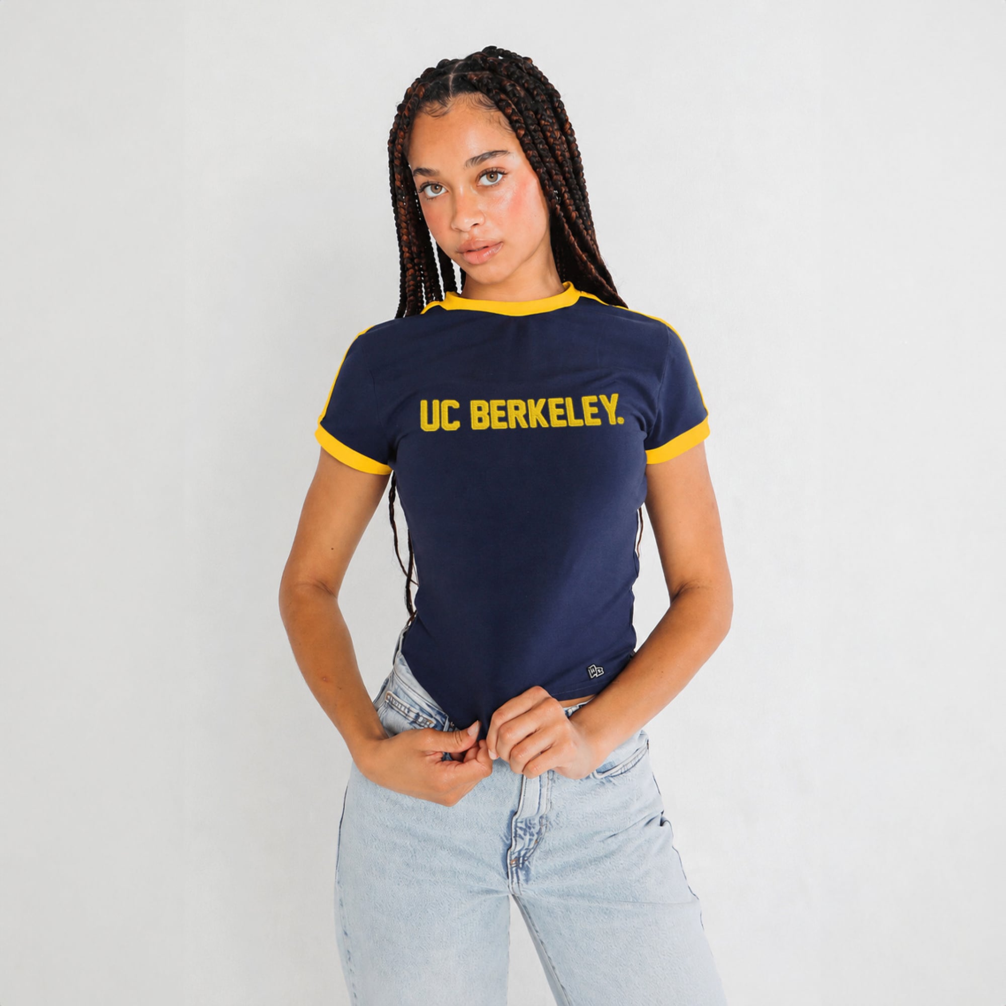 Women's Hype and Vice  Navy Cal Bears Cropped Goalie Baby T-Shirt