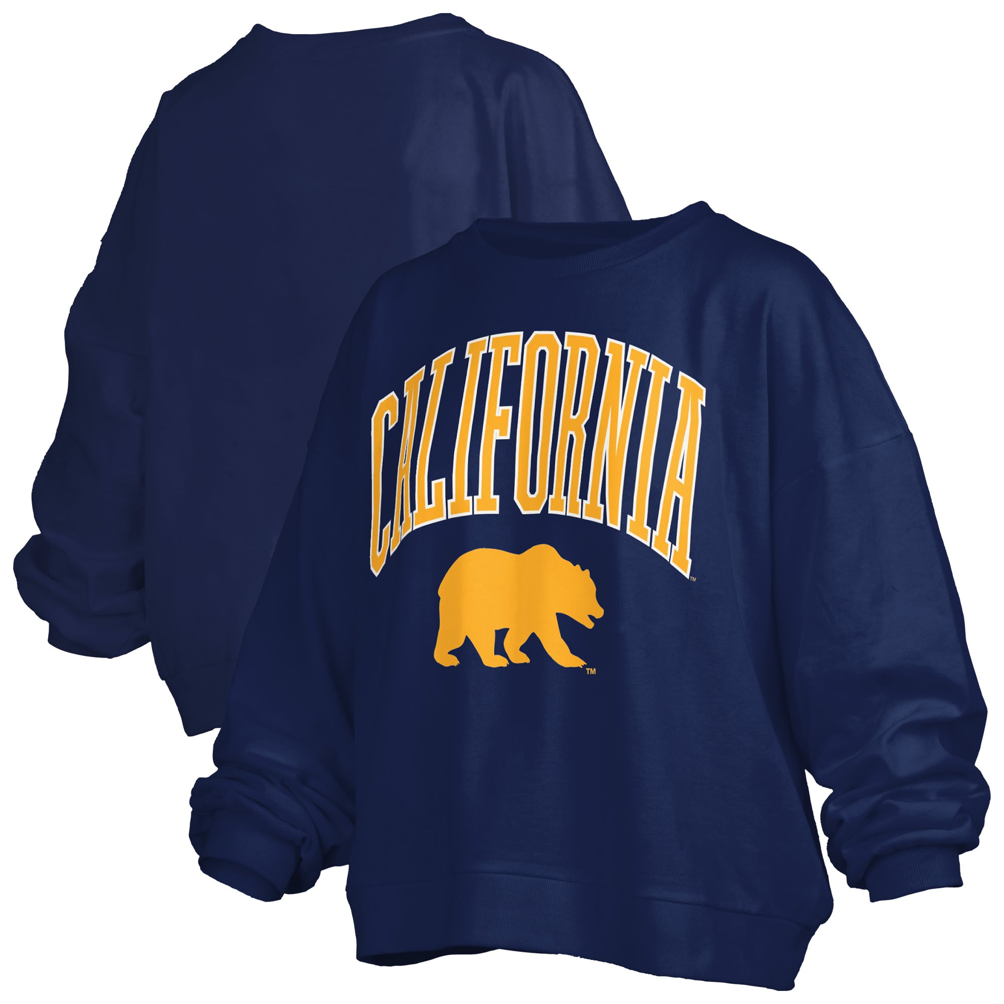 Women's Pressbox Navy Cal Bears Oversized Janise Arch Over Logo Fleece Sweatshirt