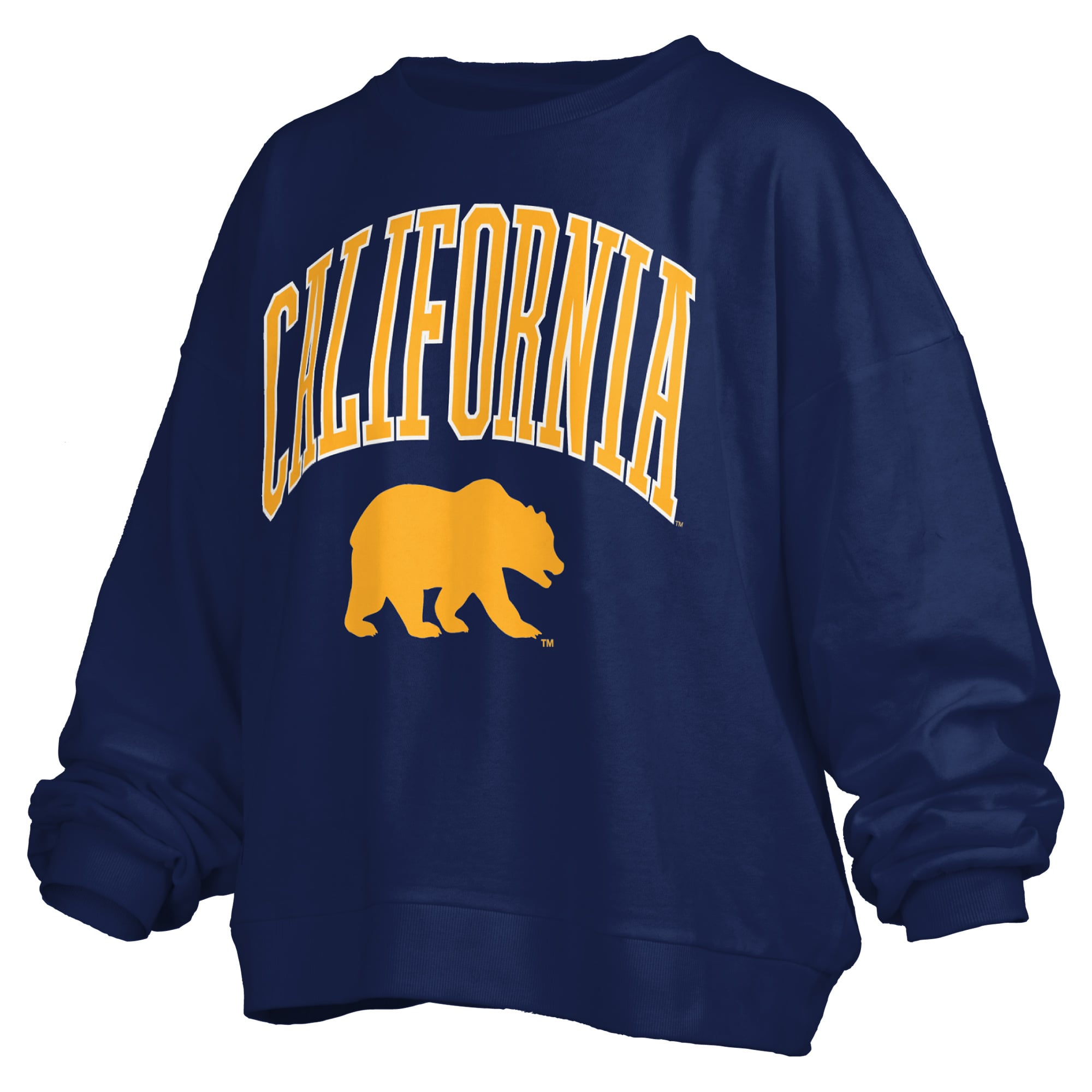 Women's Pressbox Navy Cal Bears Oversized Janise Arch Over Logo Fleece Sweatshirt