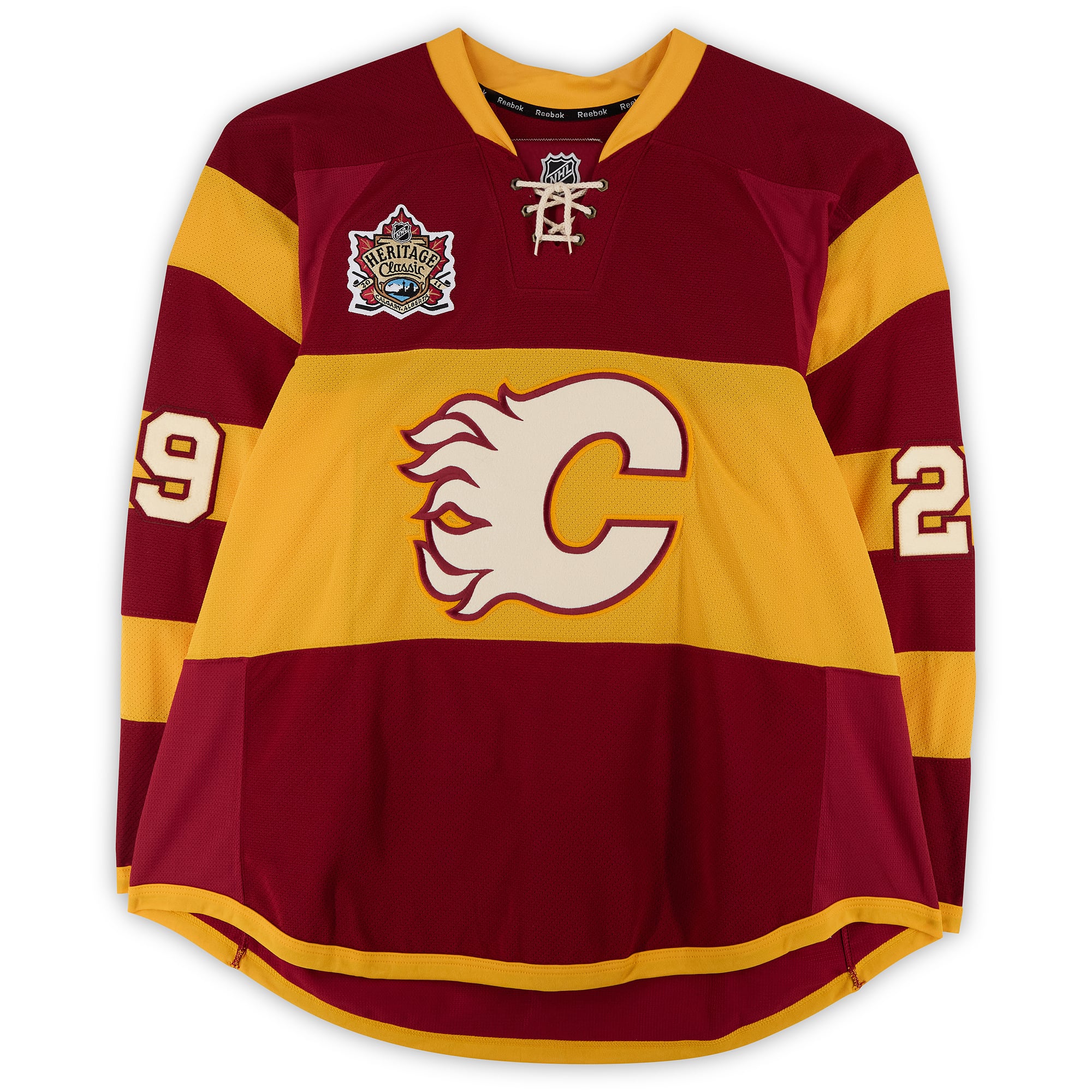Brendan Mikkelson Calgary Flames Player-Issued #29 Yellow Jersey vs. Montreal Canadiens on February 20, 2011