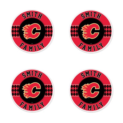 Calgary Flames 4" Personalized Circular Coasters 4-Pack Set