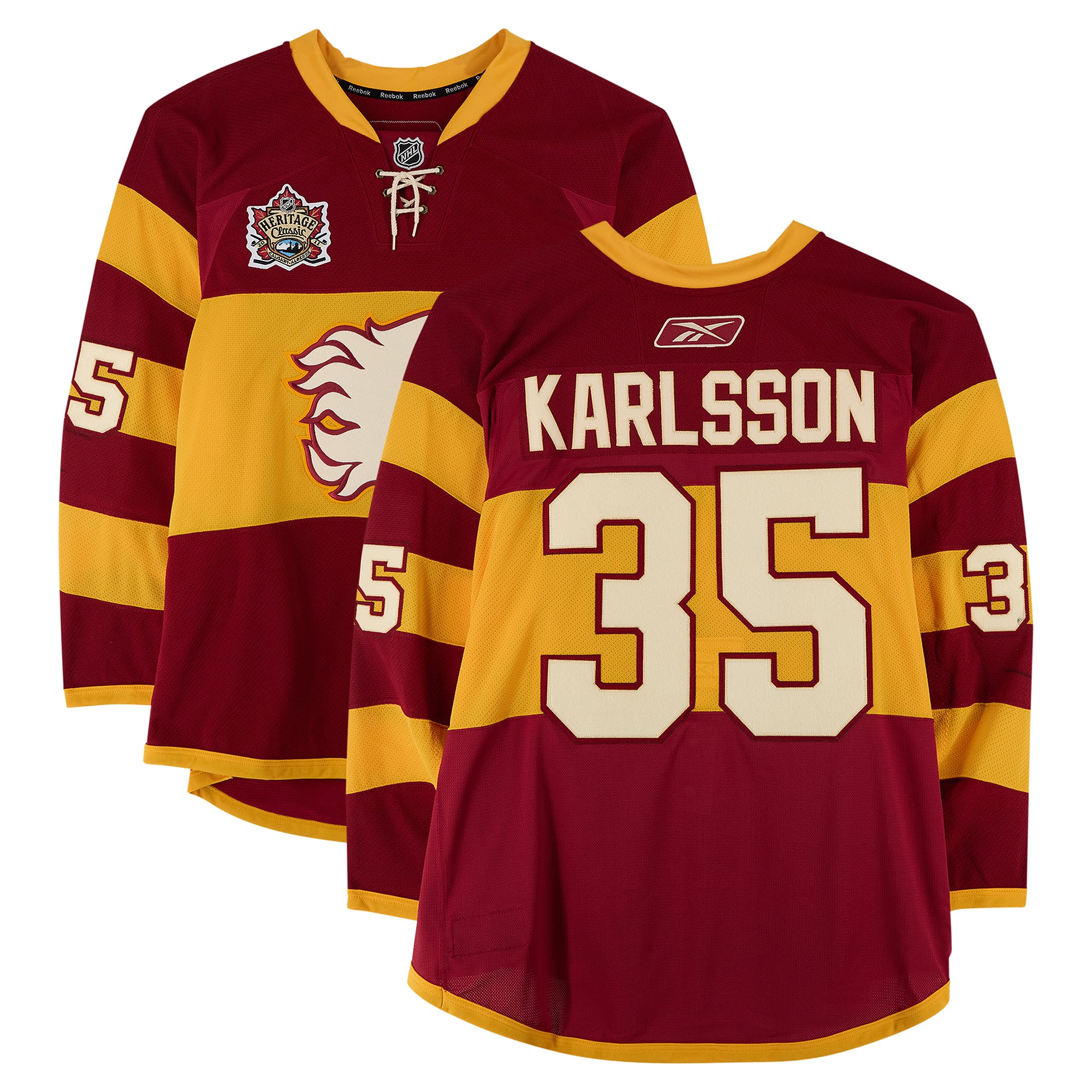 Henrik Karlsson Calgary Flames Player-Issued #35 Yellow Jersey vs. Montreal Canadiens on February 20, 2011