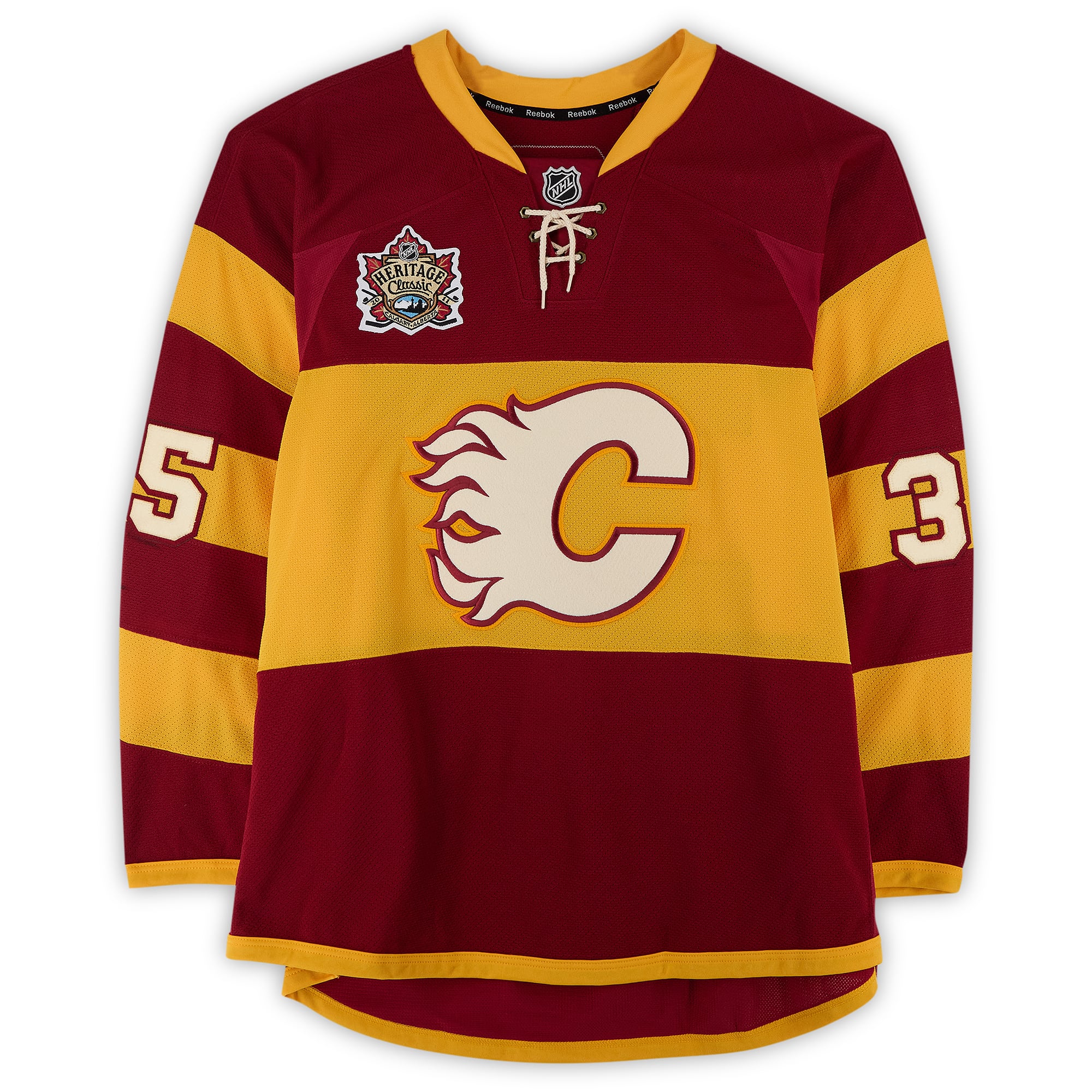 Henrik Karlsson Calgary Flames Player-Issued #35 Yellow Jersey vs. Montreal Canadiens on February 20, 2011
