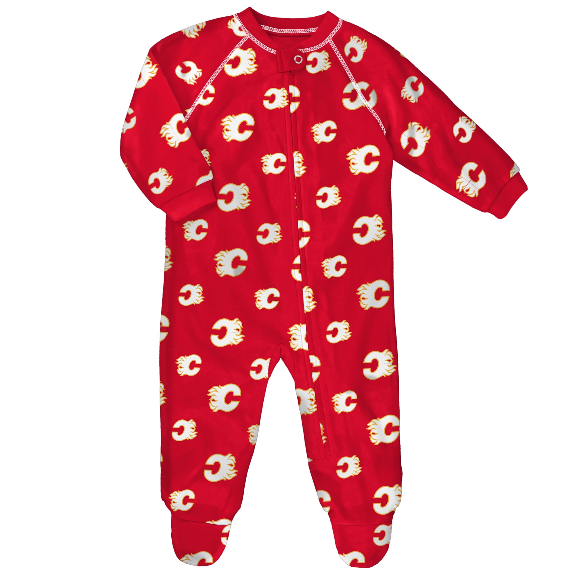 Pyjama raglan à fermeture éclair intégrale pour bébé Outerstuff rouge imprimé intégral des Flames de Calgary